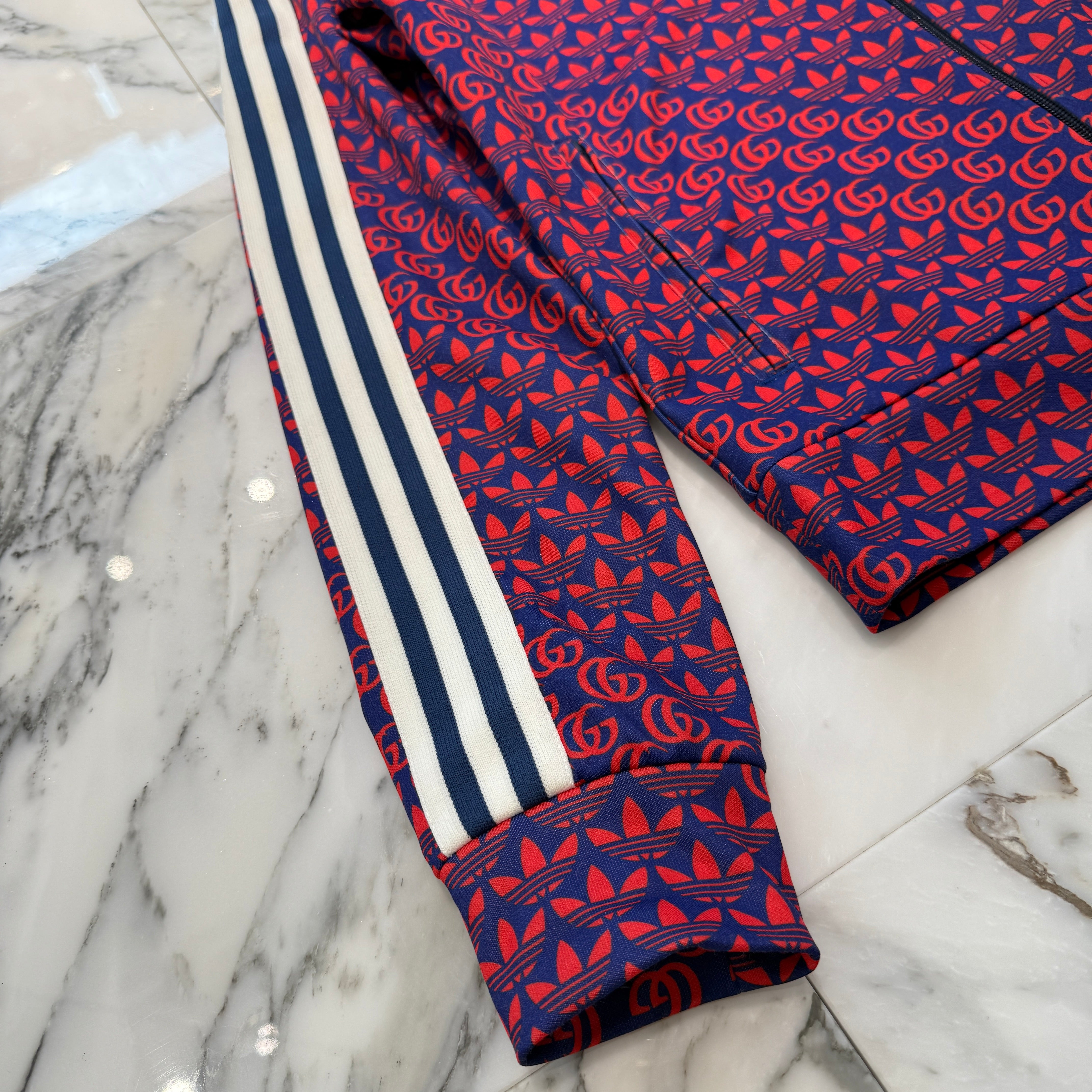 GUCCI × adidas 2022SS Double G and Trefoil Print Zip Up Jacket 692112 XJEKV Size XS グッチ × アディダス ダブルGアンドトレフォイルプリント ジップアップジャケット サイズXS