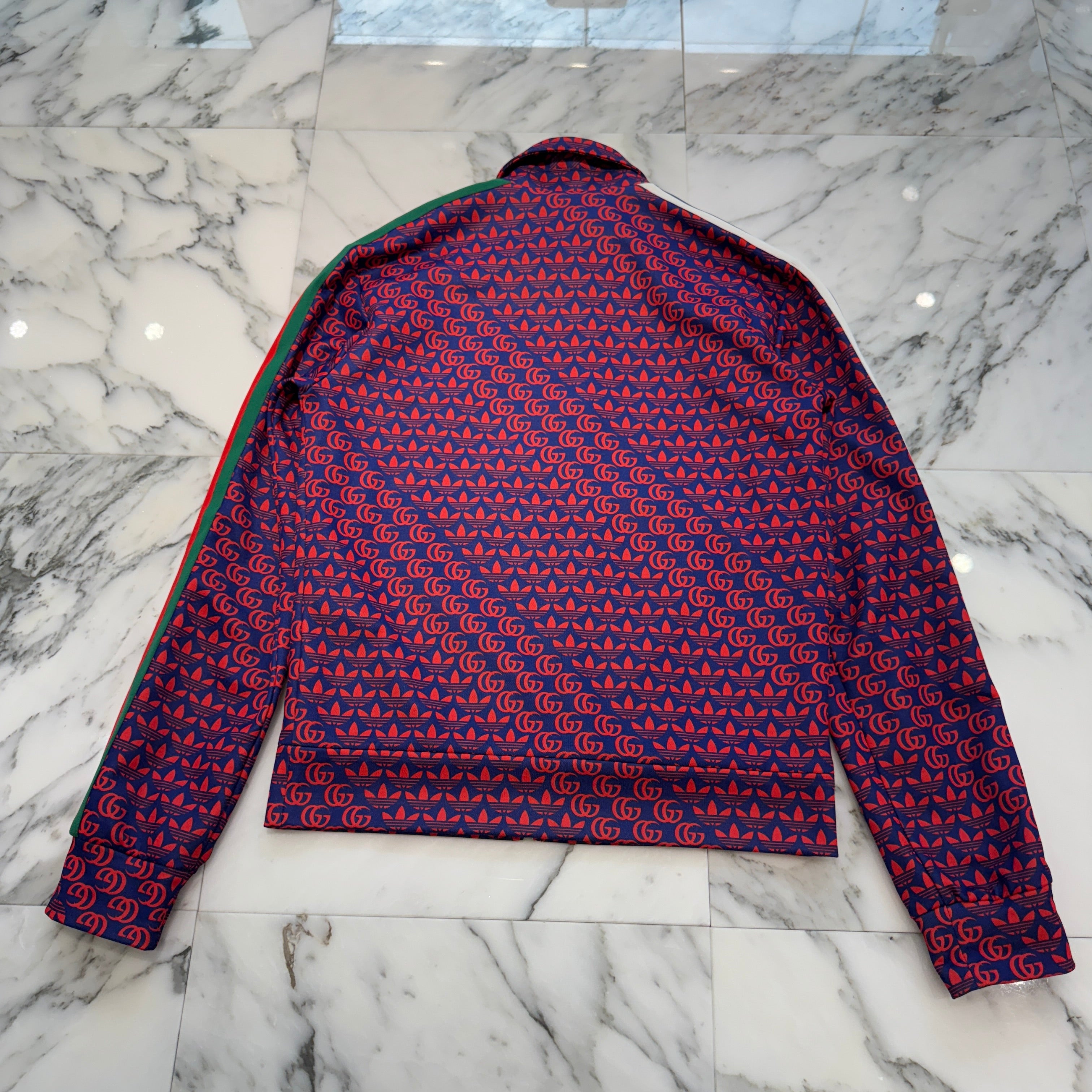 GUCCI × adidas 2022SS Double G and Trefoil Print Zip Up Jacket 692112 XJEKV Size XS グッチ × アディダス ダブルGアンドトレフォイルプリント ジップアップジャケット サイズXS