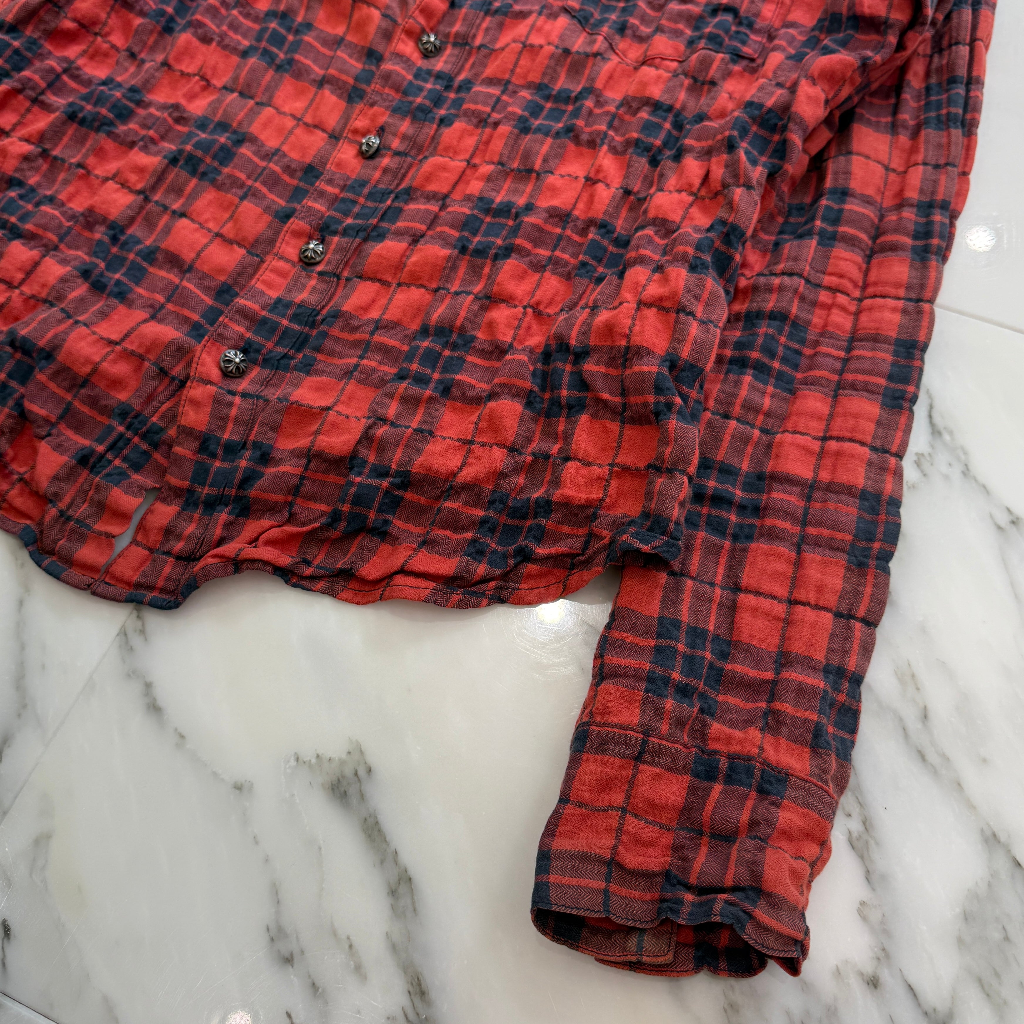 CHROME HEARTS Cross Ball Button Leather Cross Patch Check Shirt Size M クロムハーツ クロスボールボタン レザークロスパッチ チェックシャツ サイズM