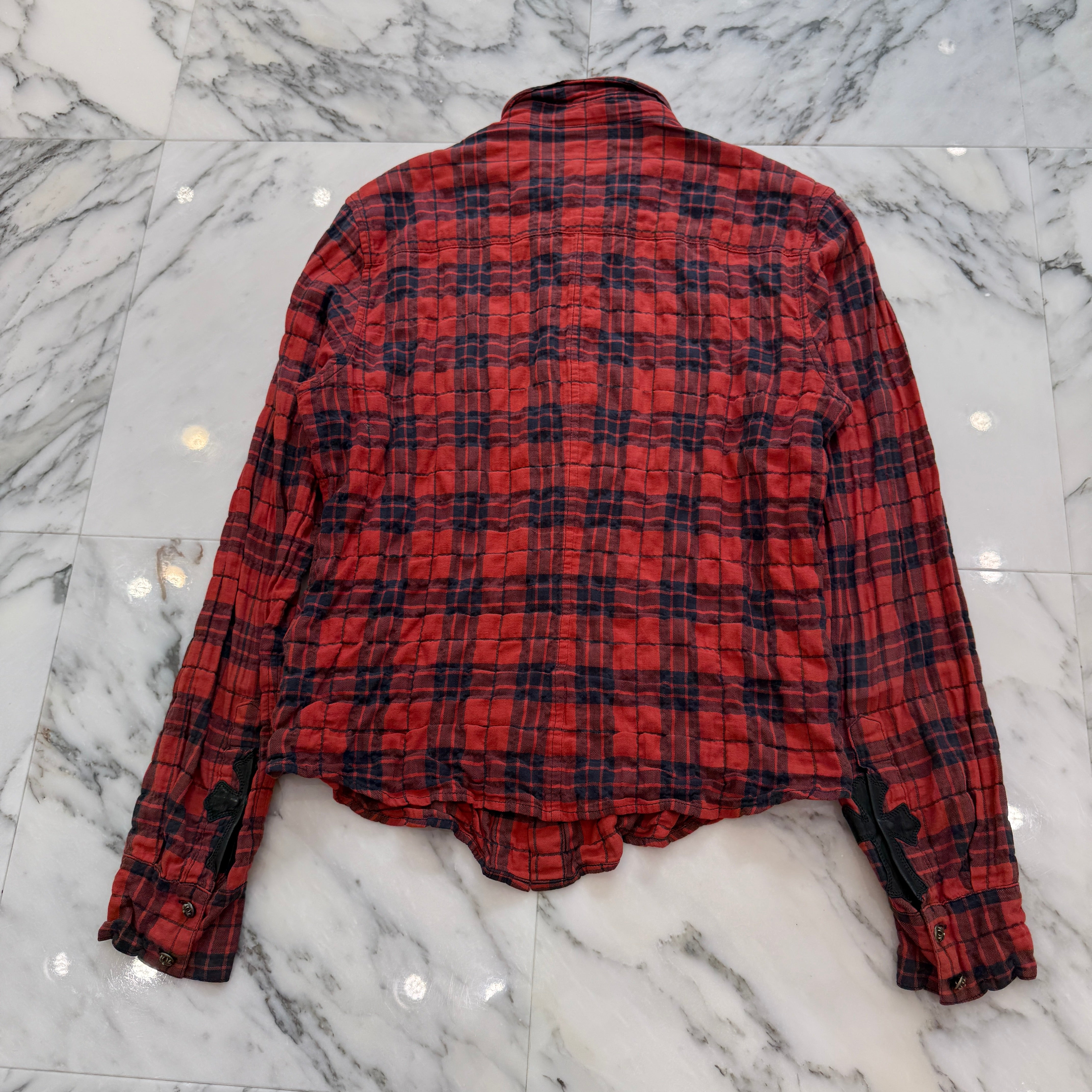 CHROME HEARTS Cross Ball Button Leather Cross Patch Check Shirt Size M クロムハーツ クロスボールボタン レザークロスパッチ チェックシャツ サイズM