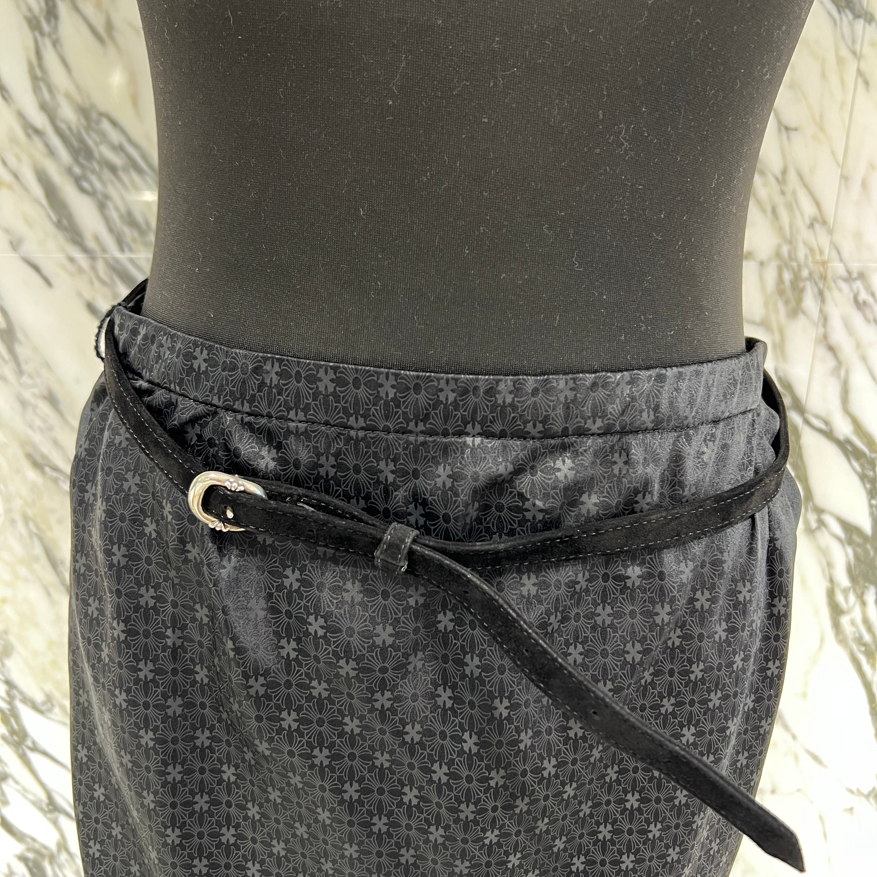 CHROME HEARTS Gunslinger Calfskin Leather Belt CH Plus Cross Patch Silk Long Skirt Size M クロムハーツ ガンスリンガー カーフスキン レザーベルト CHプラス クロスパッチ シルク ロングスカート サイズM