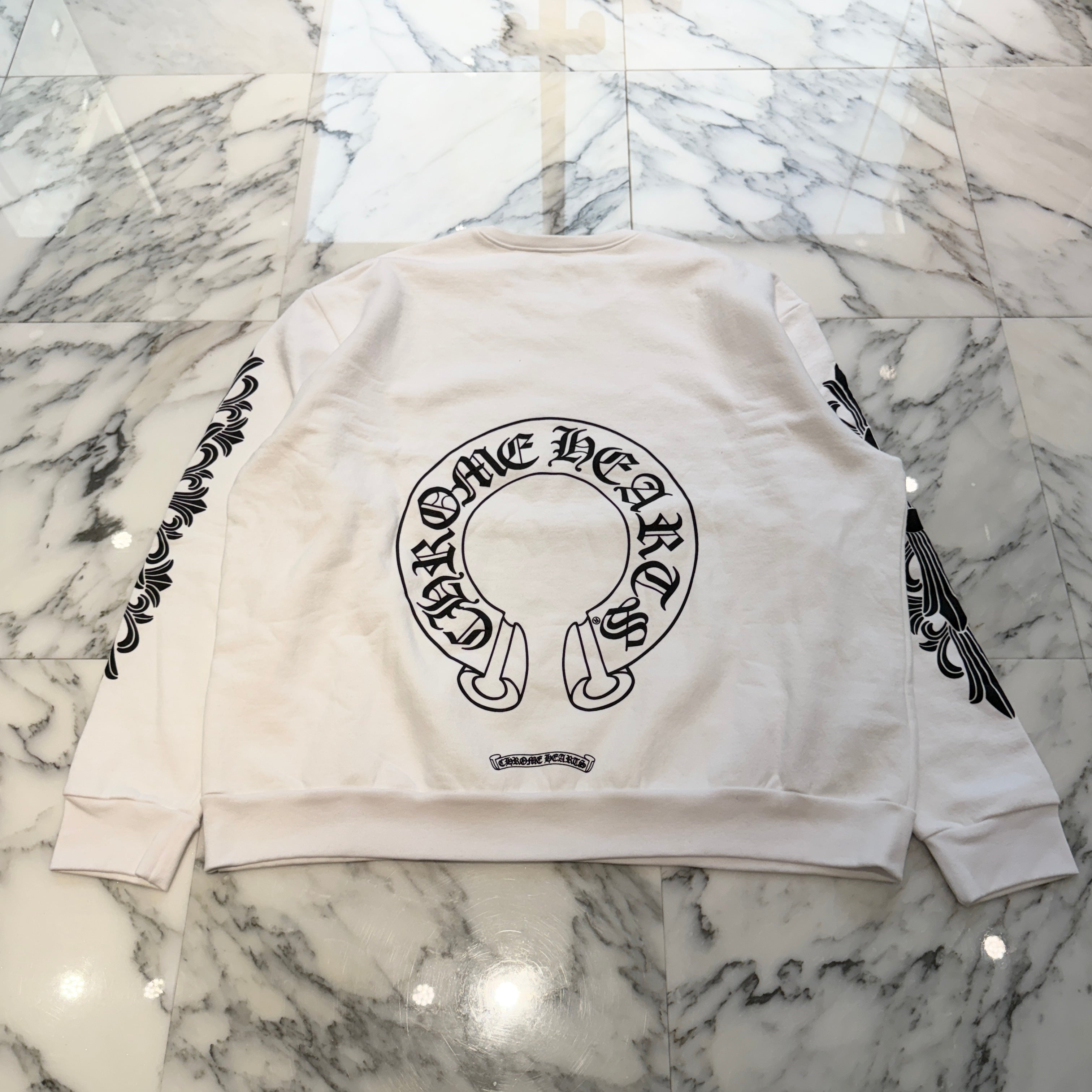 CHROME HEARTS Floral Cross Horseshoe Crewneck Sweat Shirts Size L クロムハーツ フローラルクロス ホースシュー クルーネック スウェットシャツ サイズL