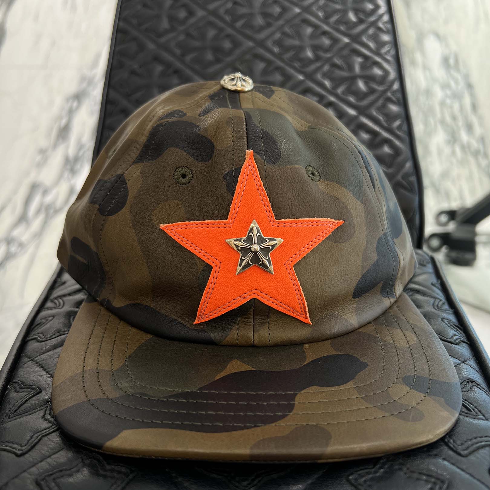 CHROME HEARTS Star Leather Patch Camouflage Leather Trucker Cap Size ONE SIZE (51-61) クロムハーツ スター レザーパッチ カモフラージュ レザートラッカーキャップ サイズONE SIZE (51-61）