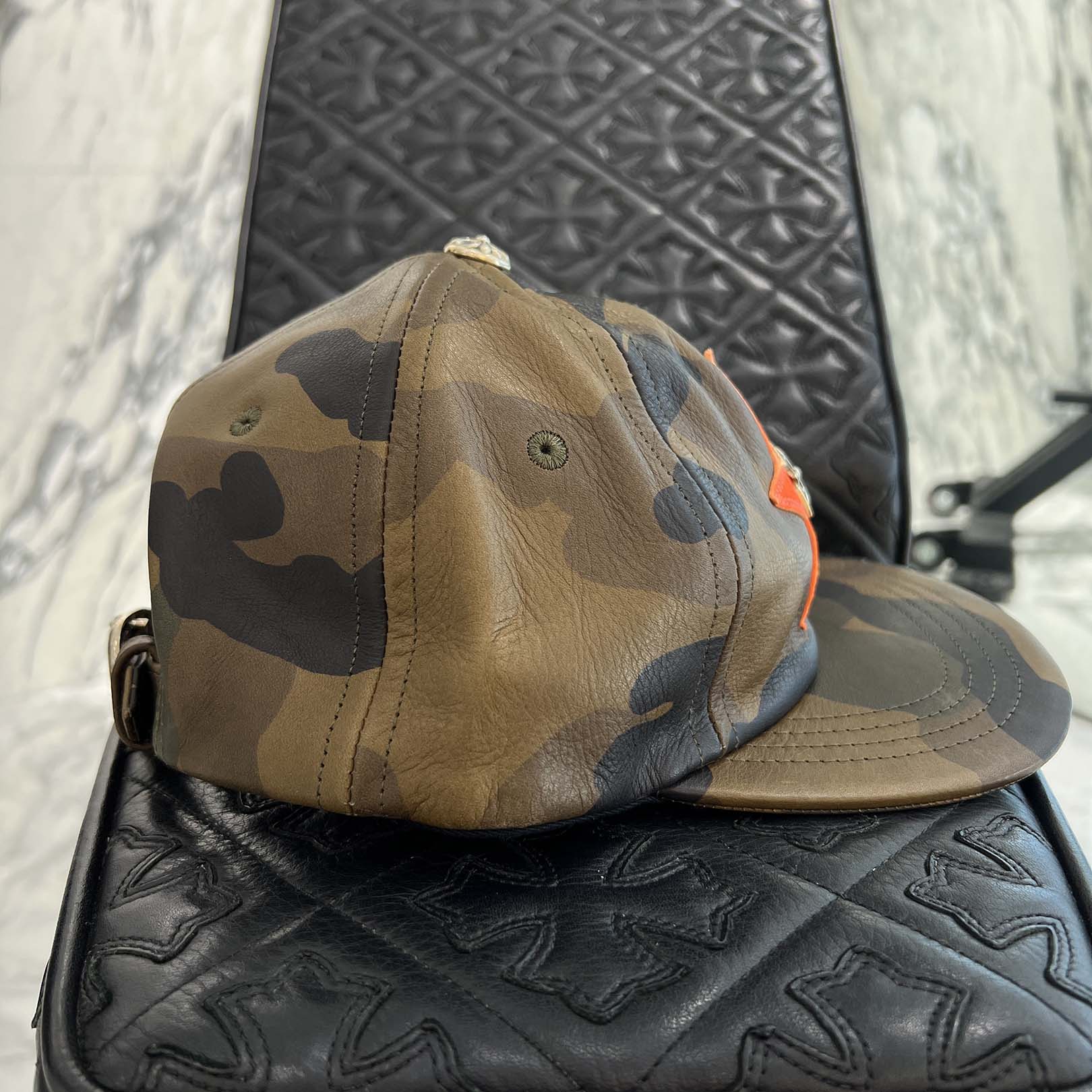 CHROME HEARTS Star Leather Patch Camouflage Leather Trucker Cap