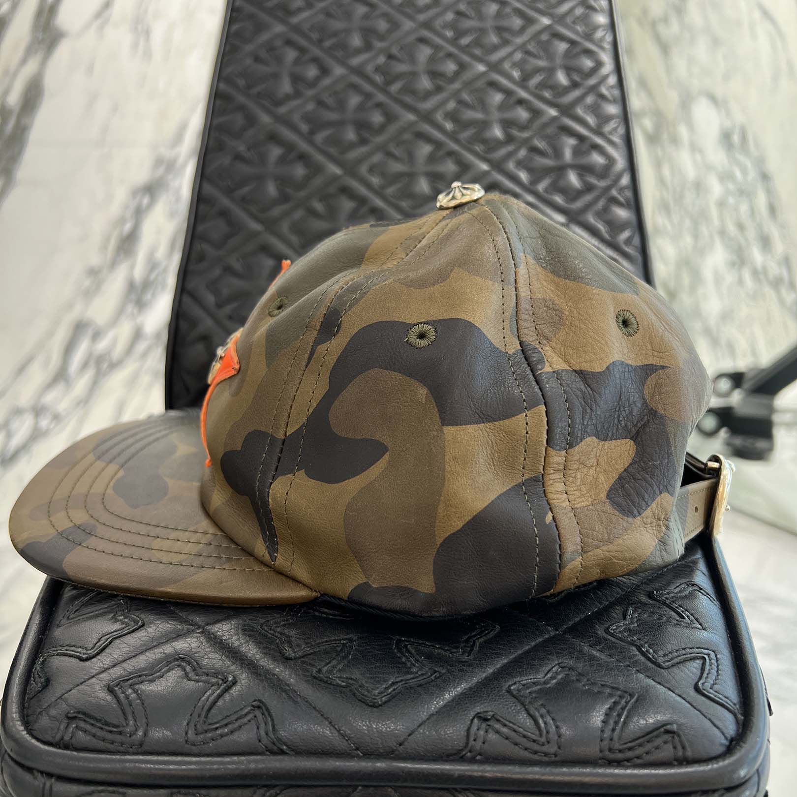 CHROME HEARTS Star Leather Patch Camouflage Leather Trucker Cap