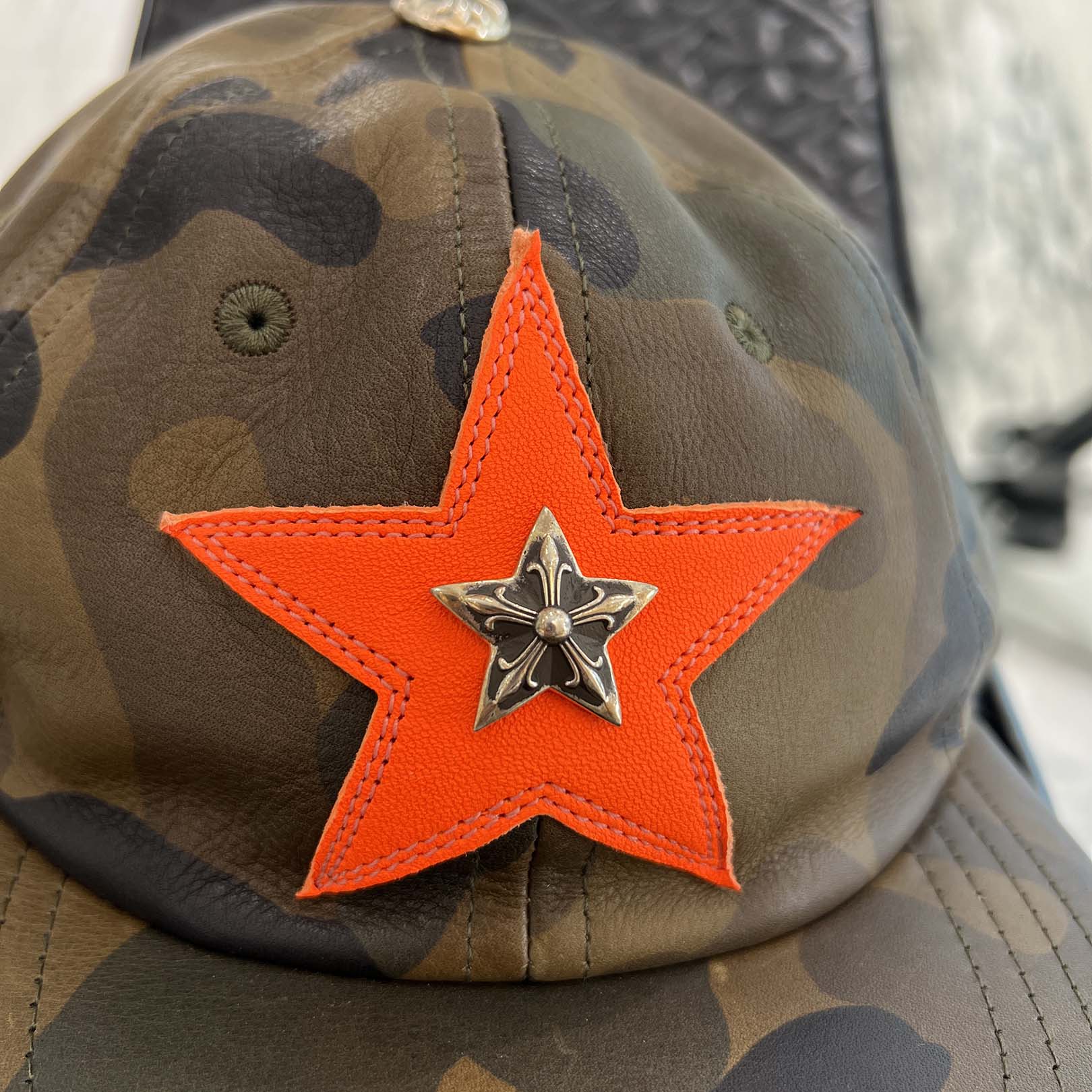 CHROME HEARTS Star Leather Patch Camouflage Leather Trucker Cap Size ONE SIZE (51-61) クロムハーツ スター レザーパッチ カモフラージュ レザートラッカーキャップ サイズONE SIZE (51-61）