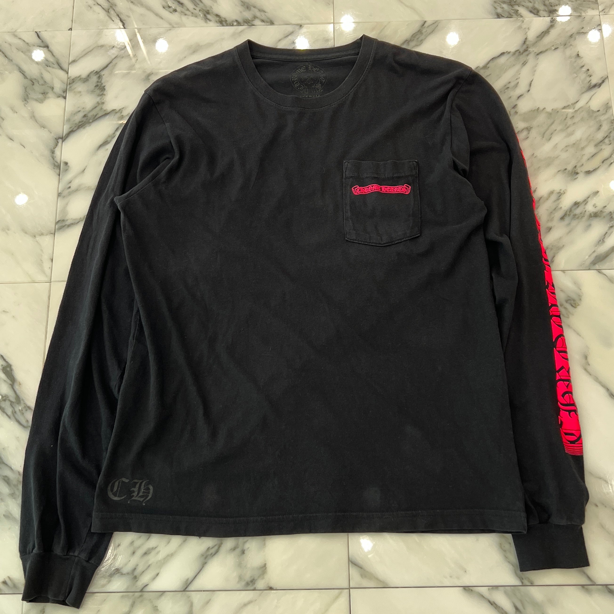 CHROME HEARTS HOLLYWOOD 長袖カットソー M CHROME HEARTS クロムハーツ ロンT ピンク Lサイズ ブラック CHROME