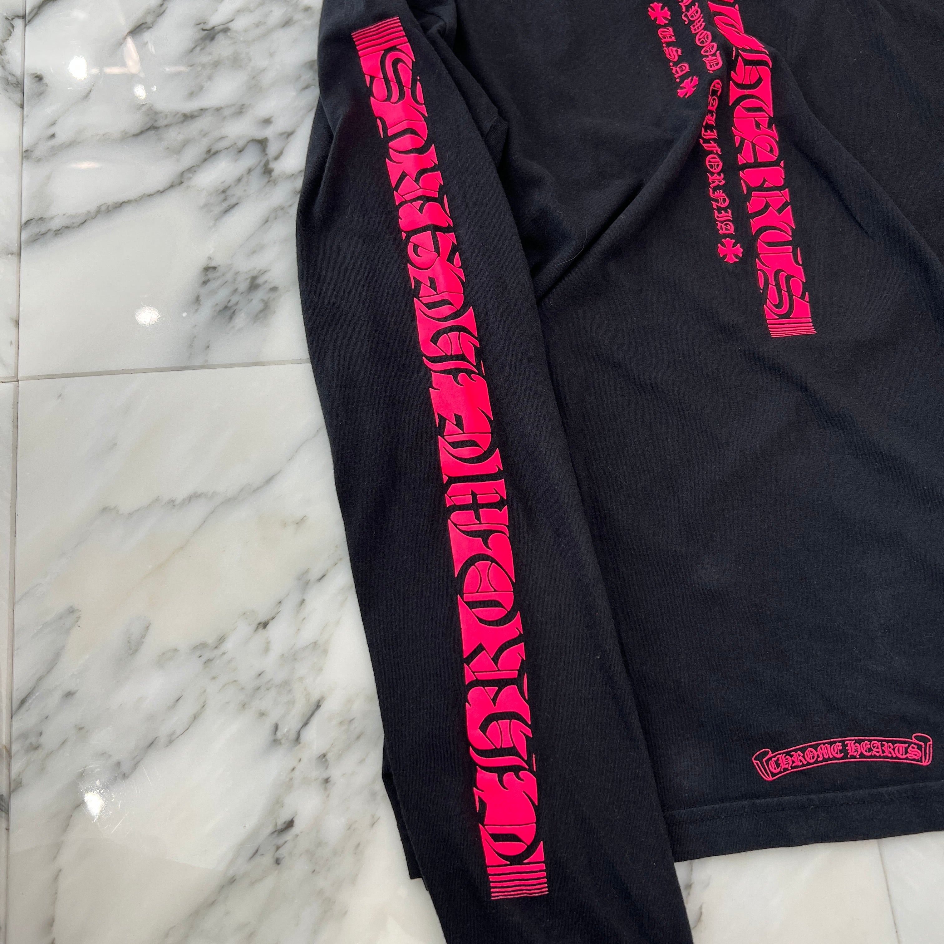 CHROME HEARTS Pink Made in Hollywood Vertical Logo Long Sleeve Tee Size L クロムハーツ ピンク メイドインハリウッド ヴァーティカルロゴ ロングスリーブTシャツ サイズL