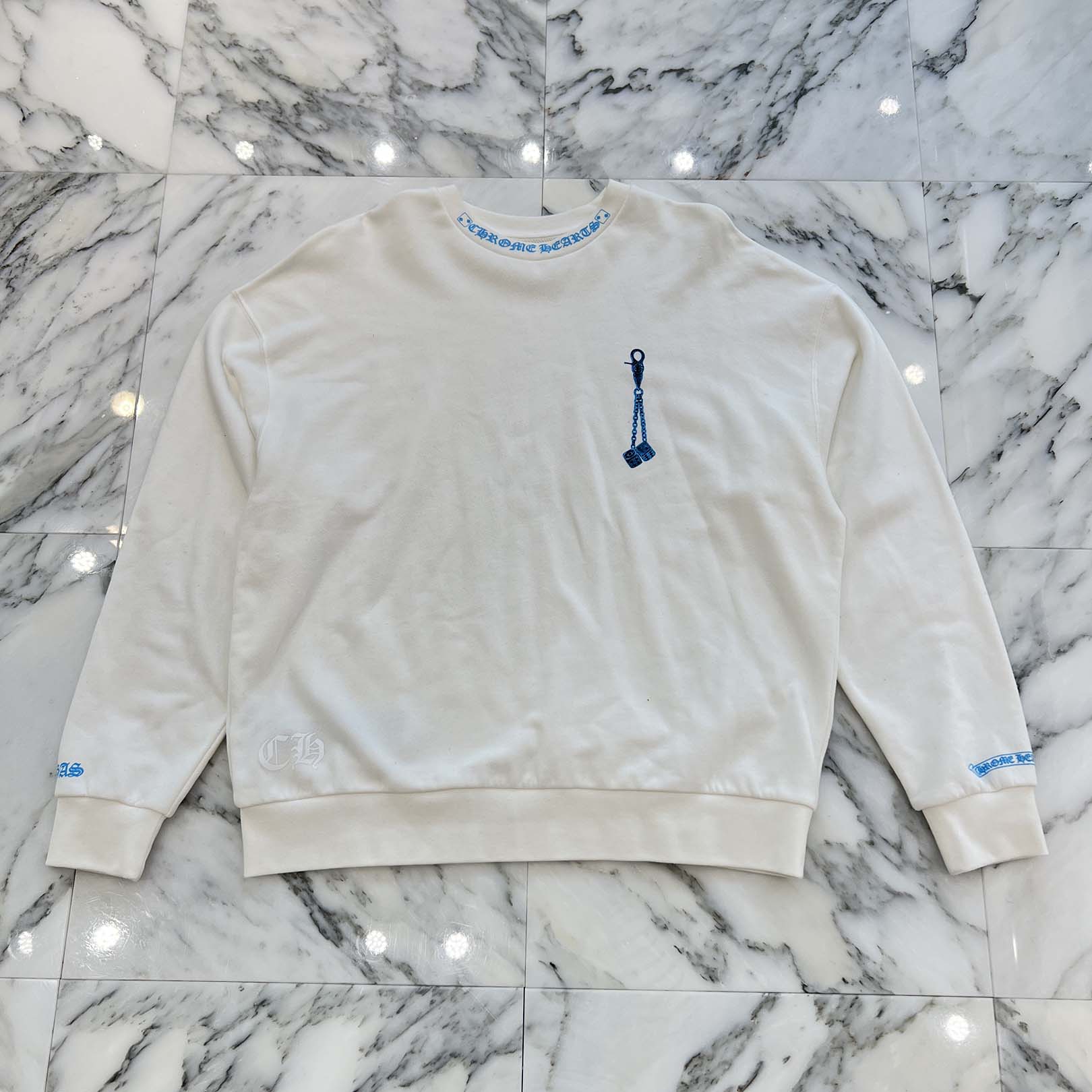 CHROME HEARTS Las Vegas Limited Fontainebleau Neck Logo Dice Print Crewneck Sweatshirt Size M クロムハーツ ラスベガス限定 フォンテンブロー ネックロゴ ダイスプリント クルーネックスウェットシャツ サイズM