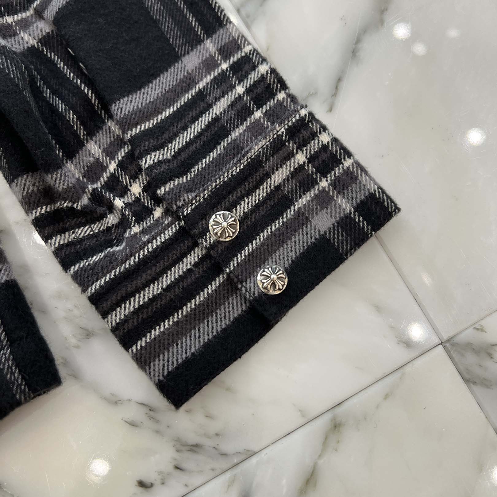 CHROME HEARTS Y NOT Cross Ball Button Check Shirt Size M クロムハーツ ワイノット クロスボールボタン チェックシャツ サイズM