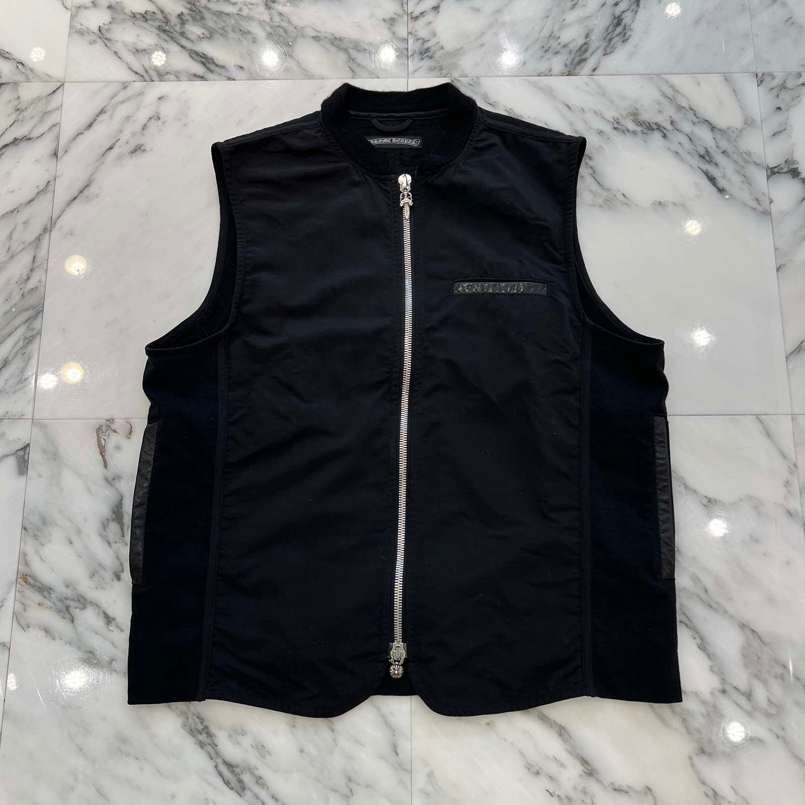 CHROME HEARTS Papa Leather Cross Patch Quilting Vest Size L クロムハーツ パパ レザークロスパッチ ベスト サイズL