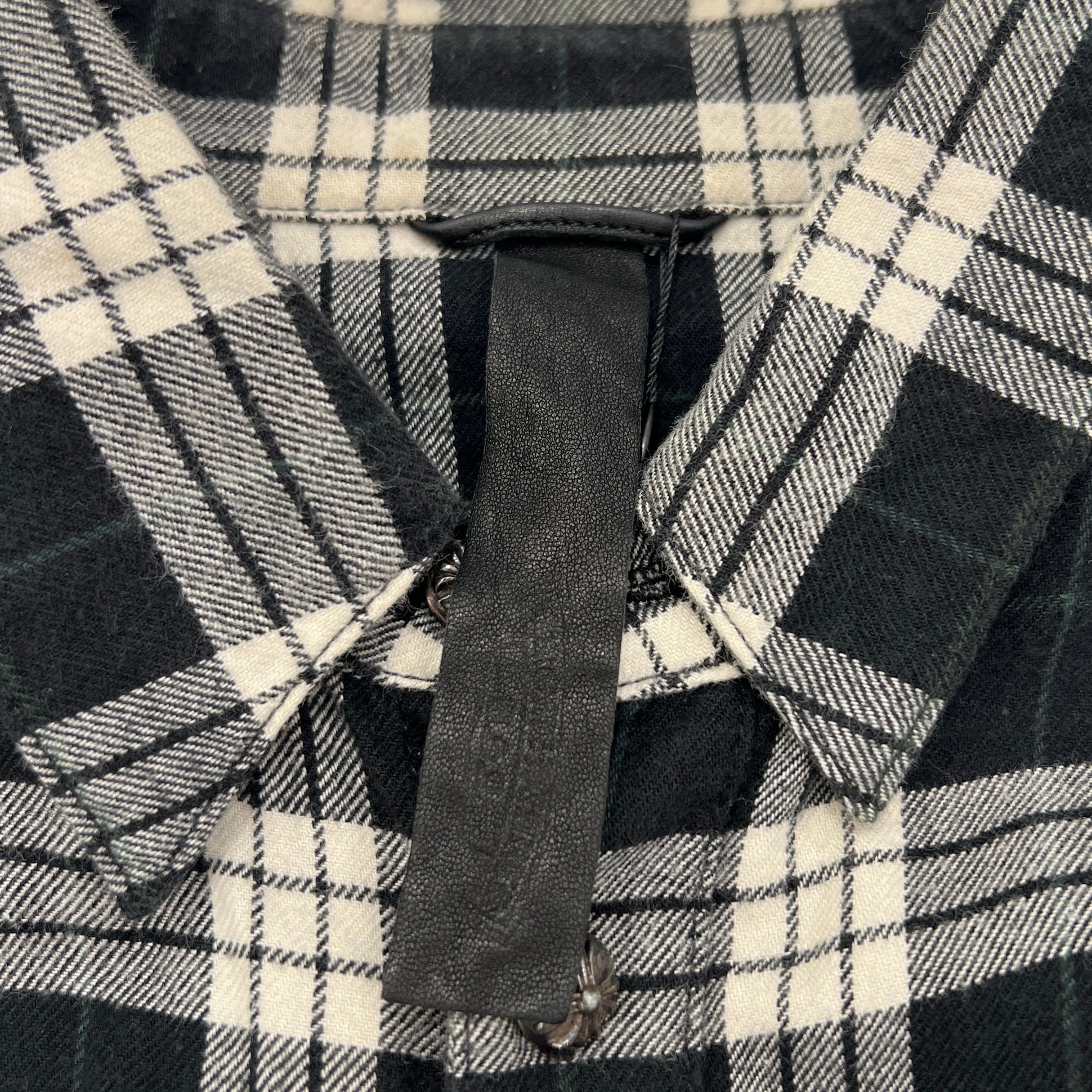 CHROME HEARTS Y NOT Cross Ball Button Leather Cross Patch Check Shirt Size S クロムハーツ ワイノット クロスボールボタン レザークロスパッチ チェックシャツ サイズS