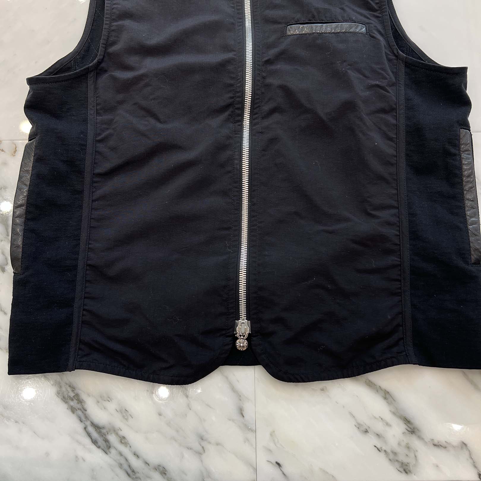 CHROME HEARTS Papa Leather Cross Patch Quilting Vest Size L クロムハーツ パパ レザークロスパッチ ベスト サイズL