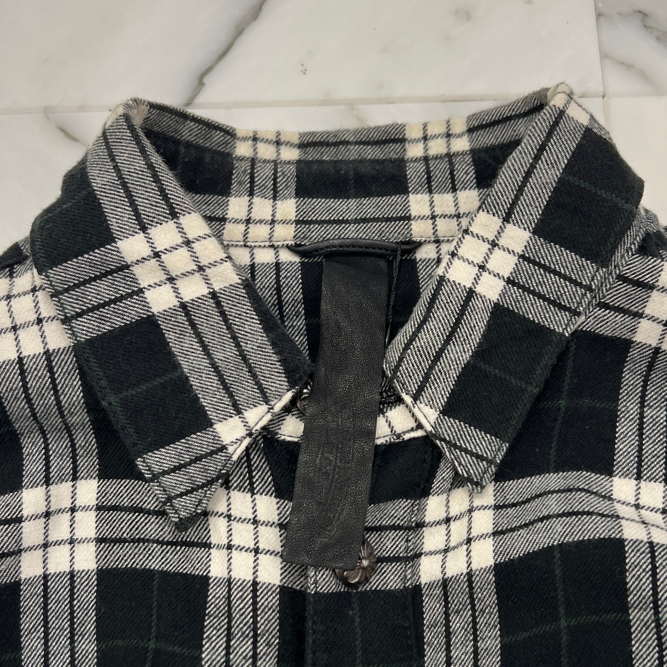 CHROME HEARTS Y NOT Cross Ball Button Leather Cross Patch Check Shirt Size S クロムハーツ ワイノット クロスボールボタン レザークロスパッチ チェックシャツ サイズS