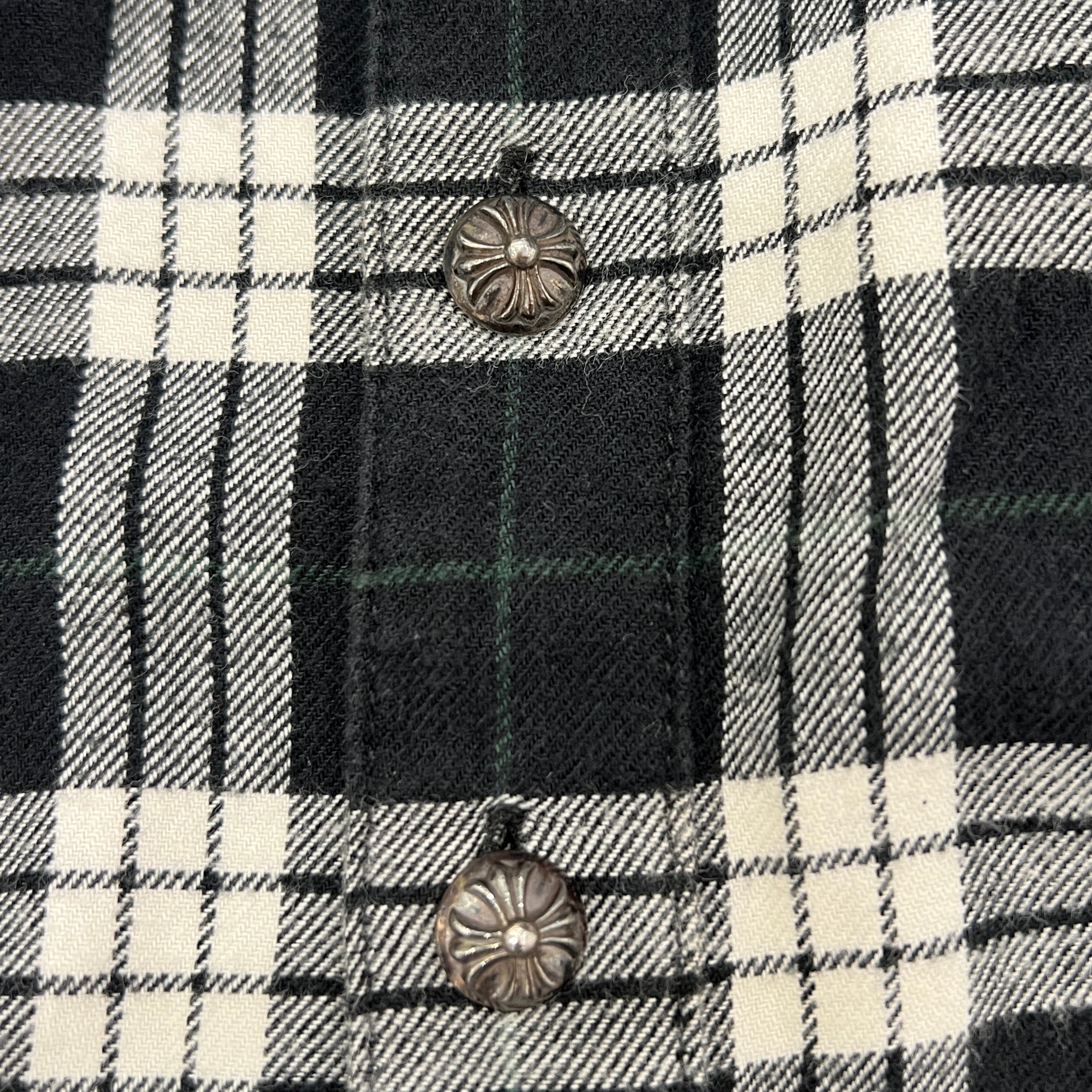 CHROME HEARTS Y NOT Cross Ball Button Leather Cross Patch Check Shirt Size S クロムハーツ ワイノット クロスボールボタン レザークロスパッチ チェックシャツ サイズS