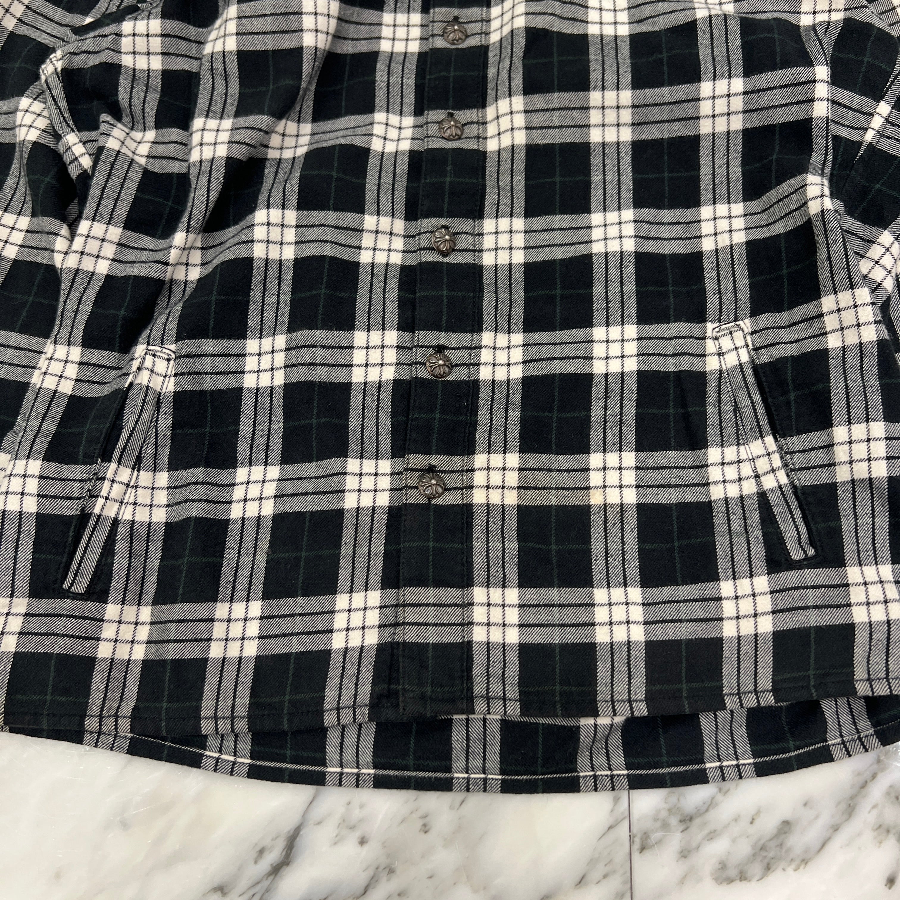 CHROME HEARTS Y NOT Cross Ball Button Leather Cross Patch Check Shirt Size S クロムハーツ ワイノット クロスボールボタン レザークロスパッチ チェックシャツ サイズS