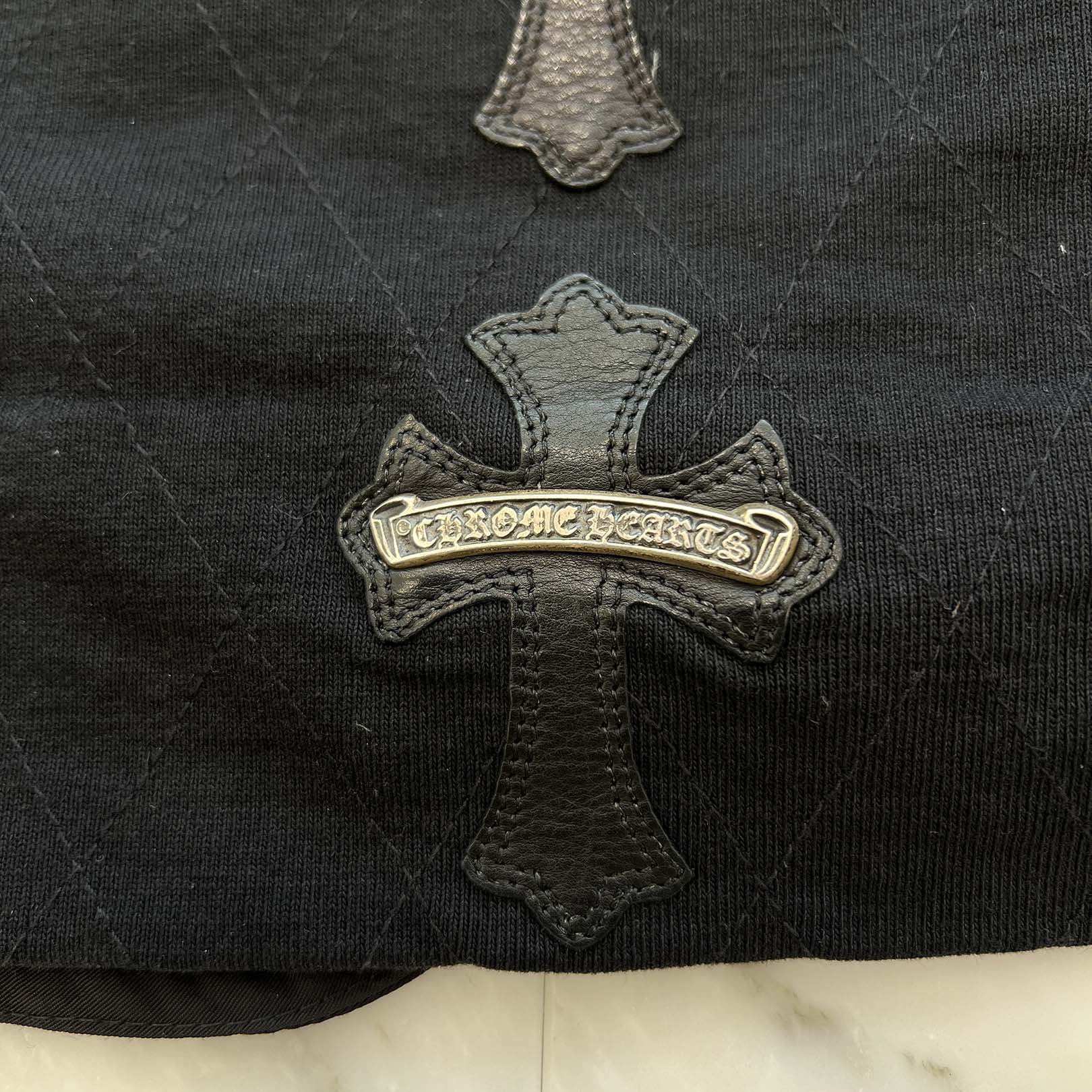 CHROME HEARTS Papa Leather Cross Patch Quilting Vest Size L クロムハーツ パパ レザークロスパッチ ベスト サイズL