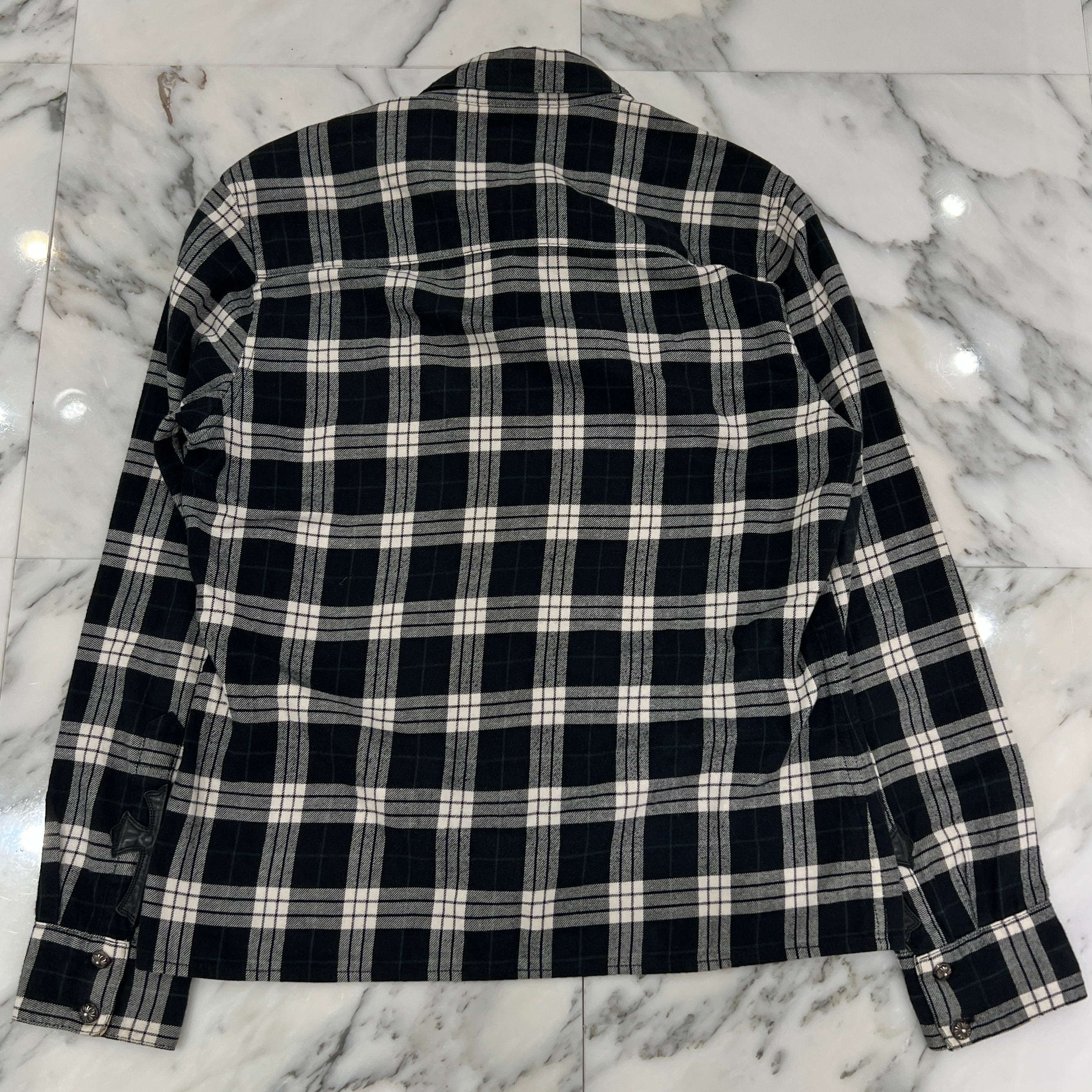 CHROME HEARTS Y NOT Cross Ball Button Leather Cross Patch Check Shirt Size S クロムハーツ ワイノット クロスボールボタン レザークロスパッチ チェックシャツ サイズS