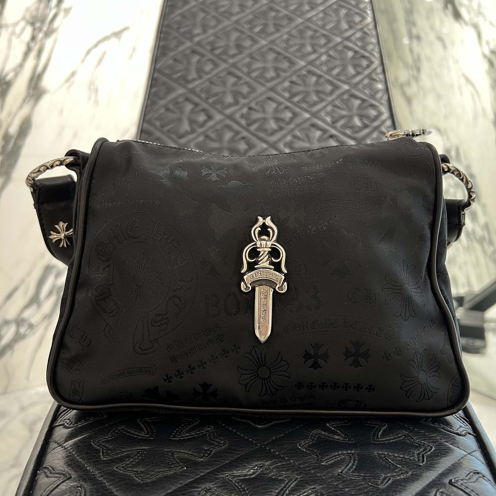 CHROME HEARTS Stencil Pattern CHICKEN NUGGET Small Nylon Leather Shoulder Bag クロムハーツ ステンシル柄 チキンナゲット スモール ナイロンレザー切替 ショルダーバッグ