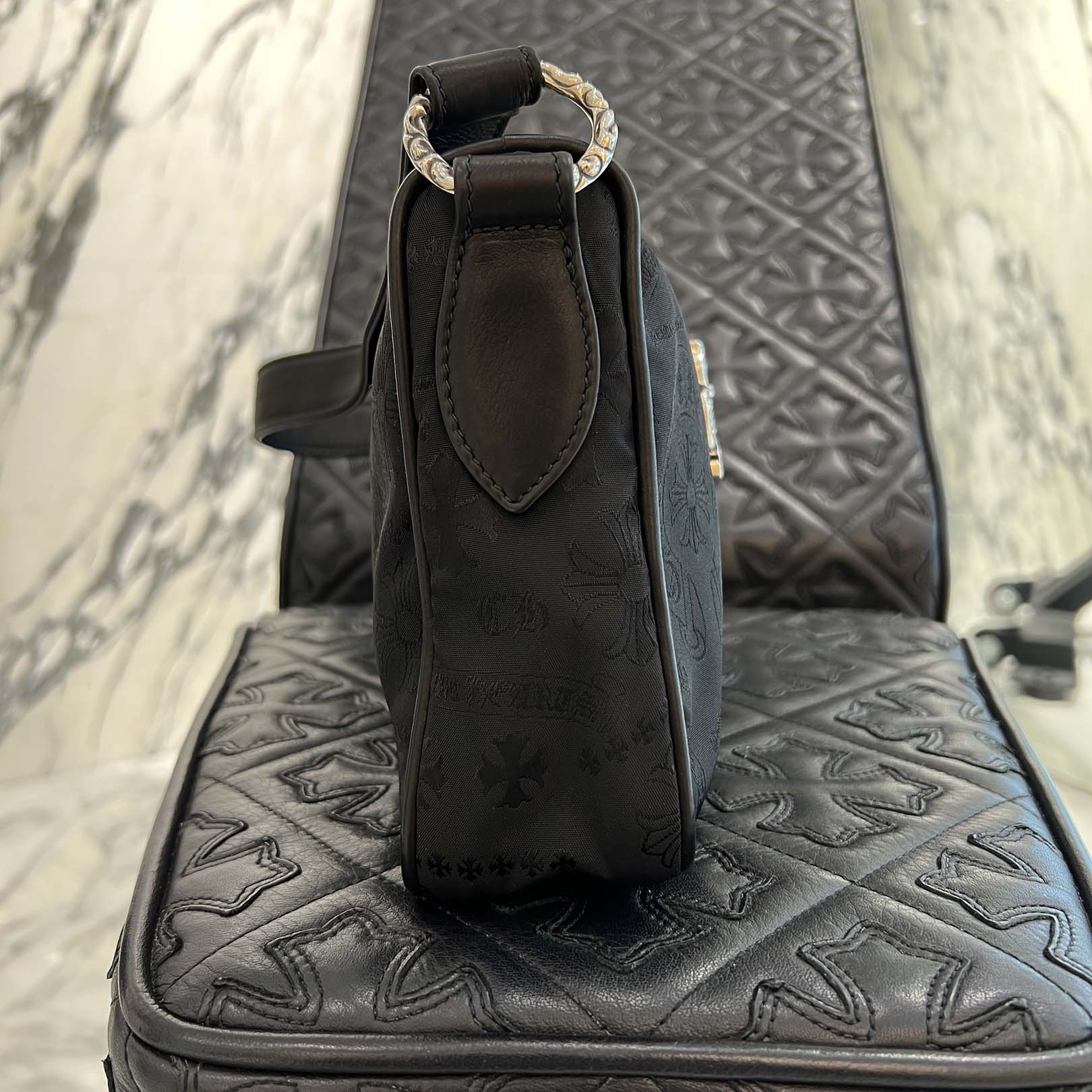 CHROME HEARTS Stencil Pattern CHICKEN NUGGET Small Nylon Leather Shoulder Bag クロムハーツ ステンシル柄 チキンナゲット スモール ナイロンレザー切替 ショルダーバッグ