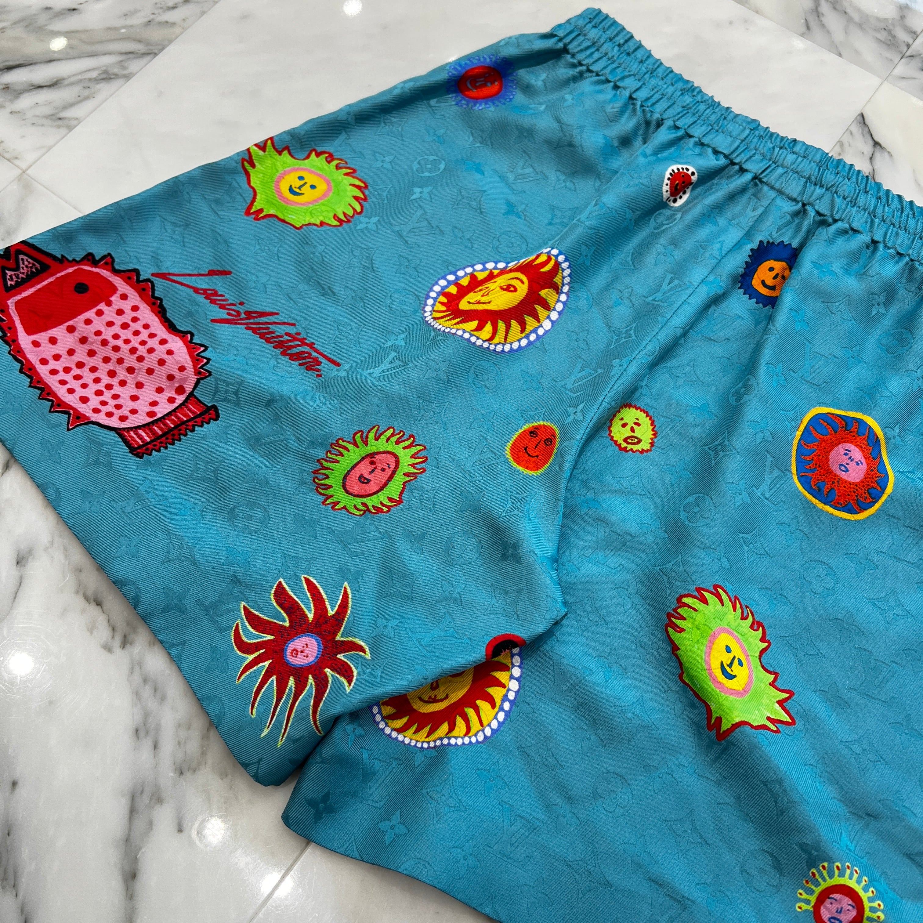 ルイヴィトン 草間彌生コラボ モノグラム総柄 ナイロンショート パンツ メンズ LOUIS VUITTON × YAYOI KUSAMA Monogram Face Silk Shorts Size M ルイ