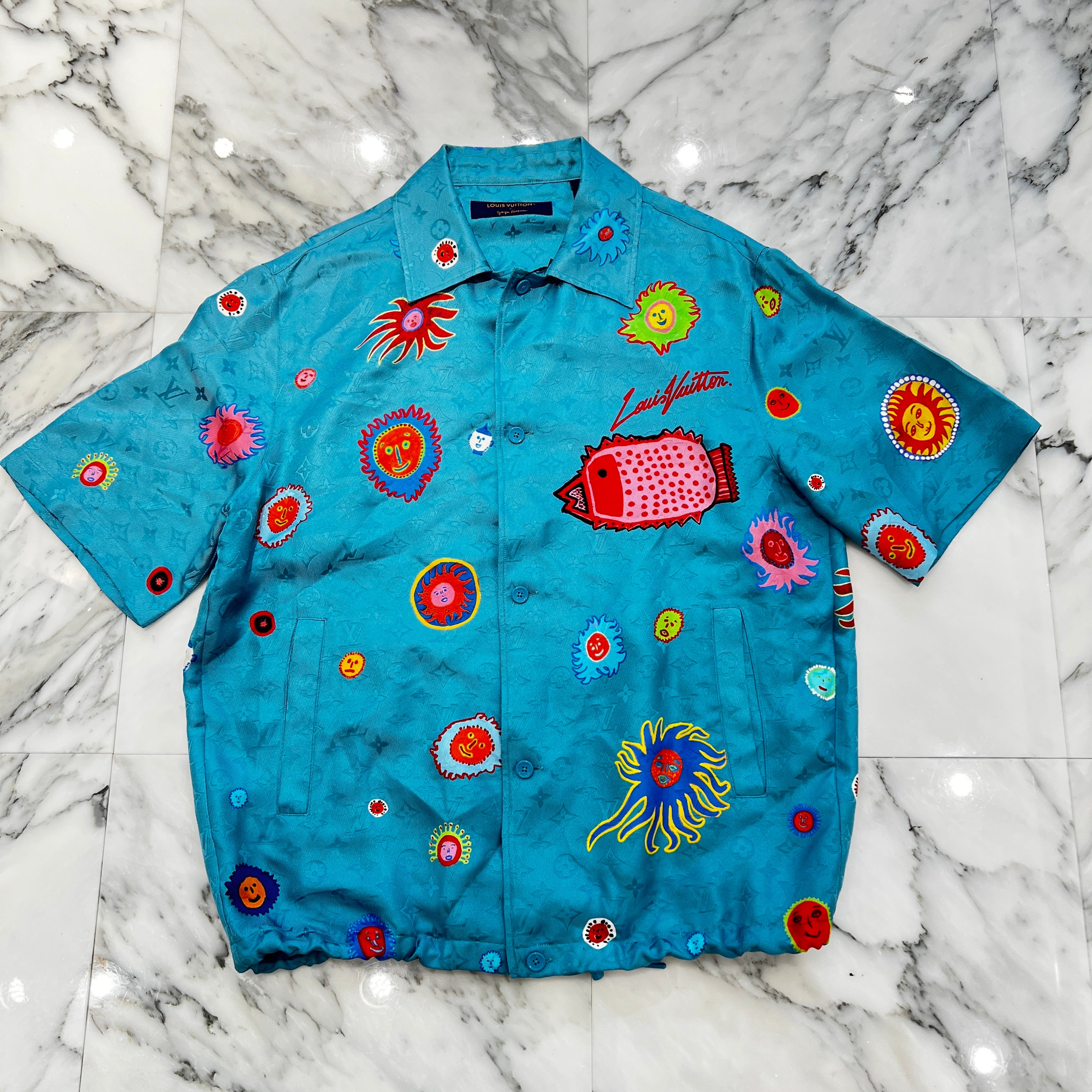 LOUIS VUITTON × YAYOI KUSAMA 2023SS Monogram Face Drawstring Silk Shirt Size M ルイヴィトン × 草間彌生 モノグラム フェイス ドローストリング シルク シャツ サイズM