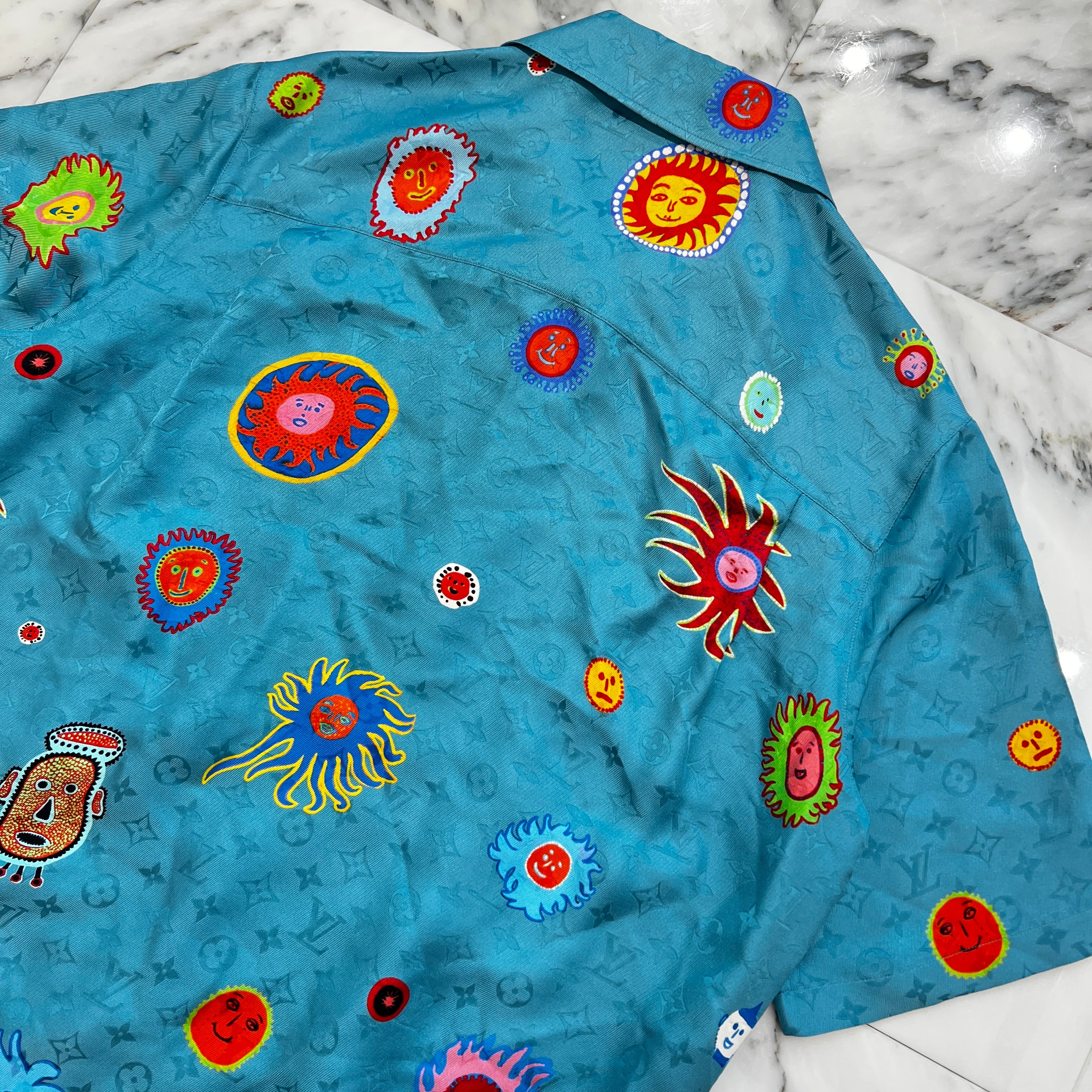 LOUIS VUITTON × YAYOI KUSAMA 2023SS Monogram Face Drawstring Silk Shirt Size M ルイヴィトン × 草間彌生 モノグラム フェイス ドローストリング シルク シャツ サイズM