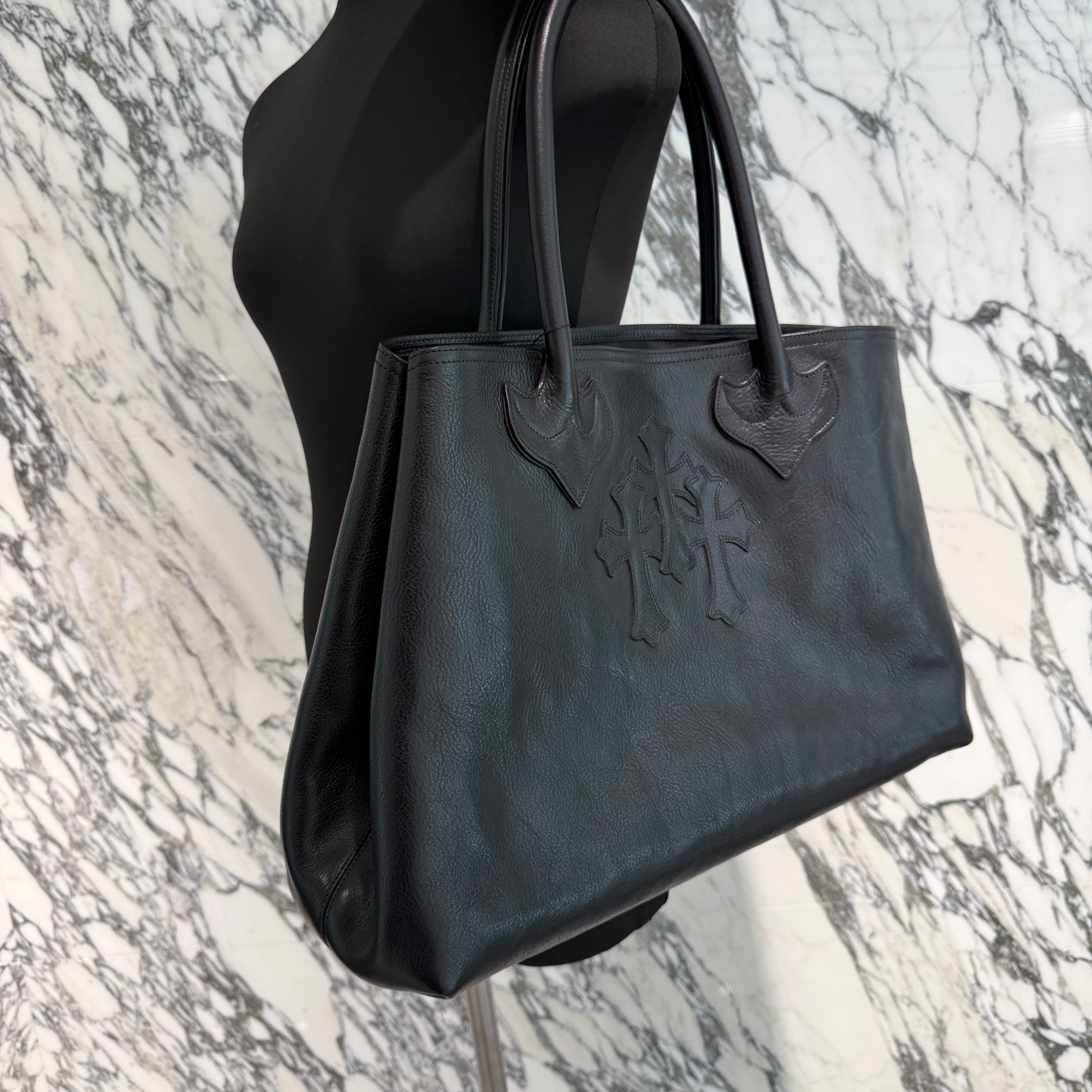 CHROME HEARTS 3 Cemetery Cross Patch FS Leather Tote Bag クロムハーツ 3セメタリークロスパッチ FS レザートートバッグ