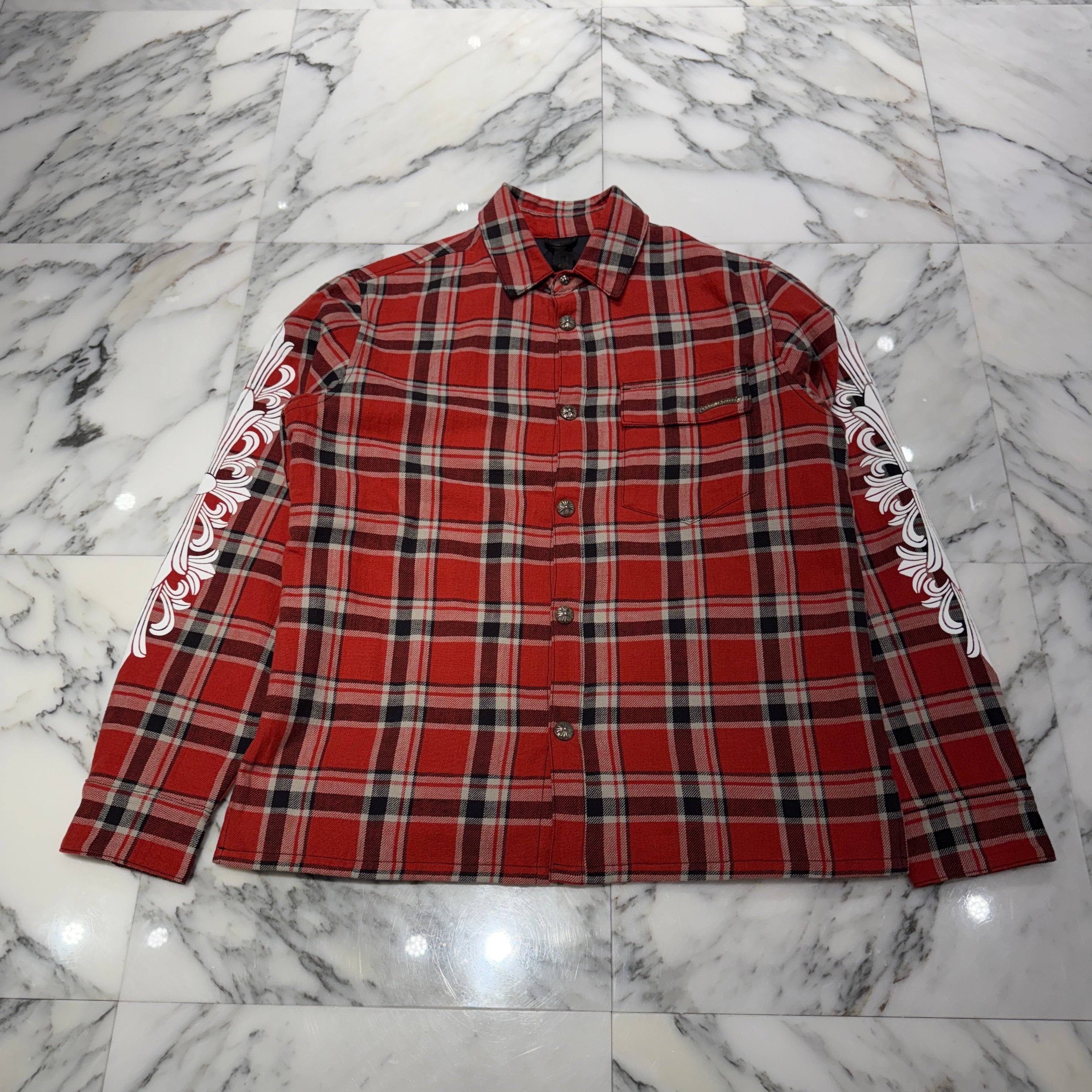 CHROME HEARTS Y NOT Workn Padded FLANNEL CHECK SHIRT JACKET Size L クロムハーツ ワイノット ワーキンパデッド フランネルチェック シャツジャケット サイズL