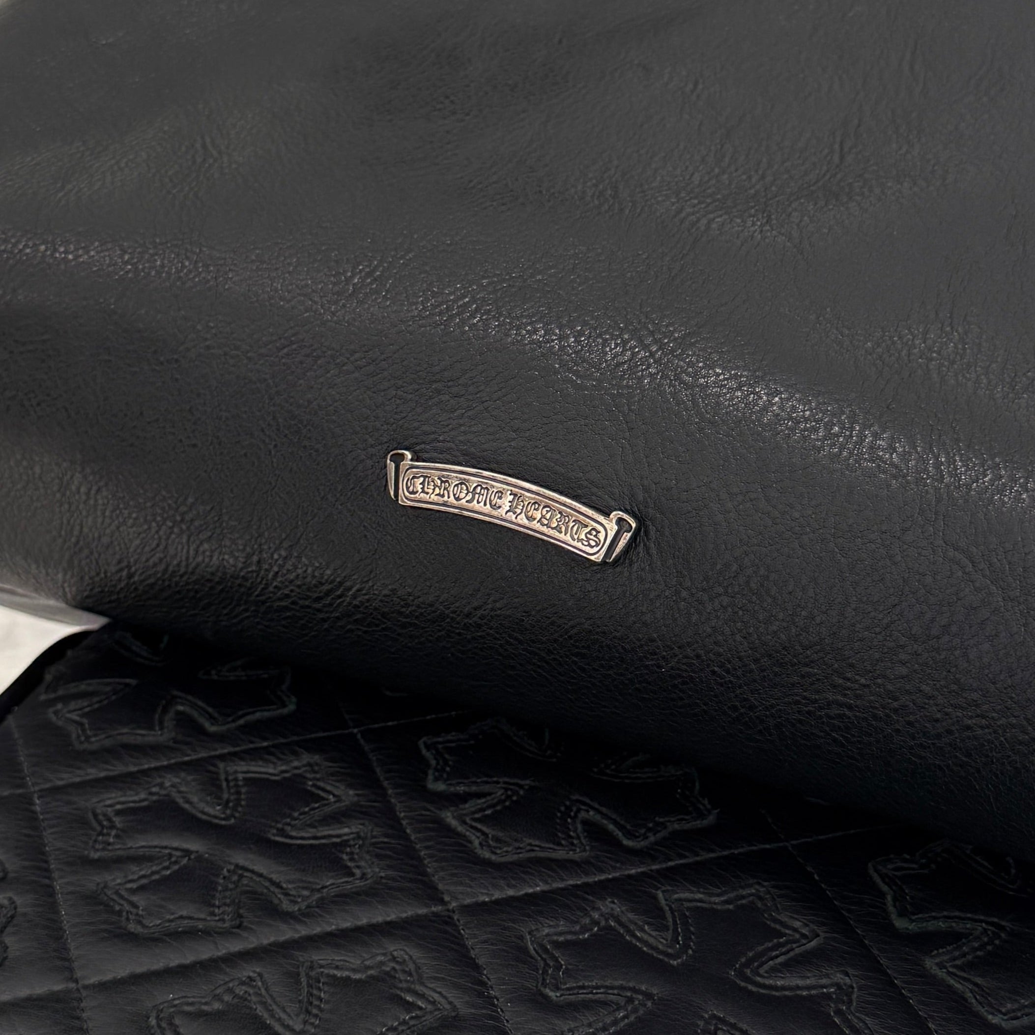 CHROME HEARTS 3 Cemetery Cross Patch FS Leather Tote Bag クロム