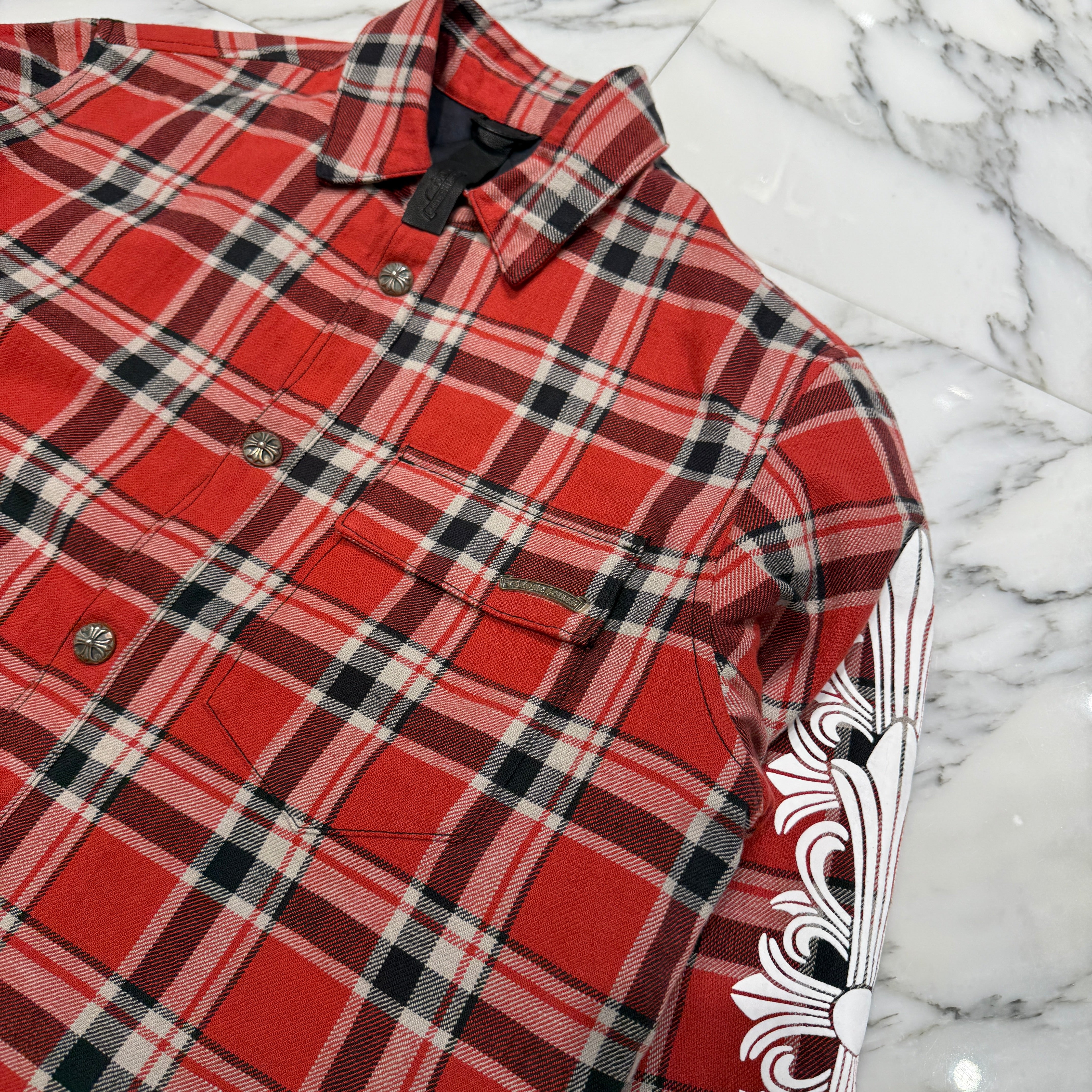 CHROME HEARTS Y NOT Workn Padded FLANNEL CHECK SHIRT JACKET Size L クロムハーツ ワイノット ワーキンパデッド フランネルチェック シャツジャケット サイズL