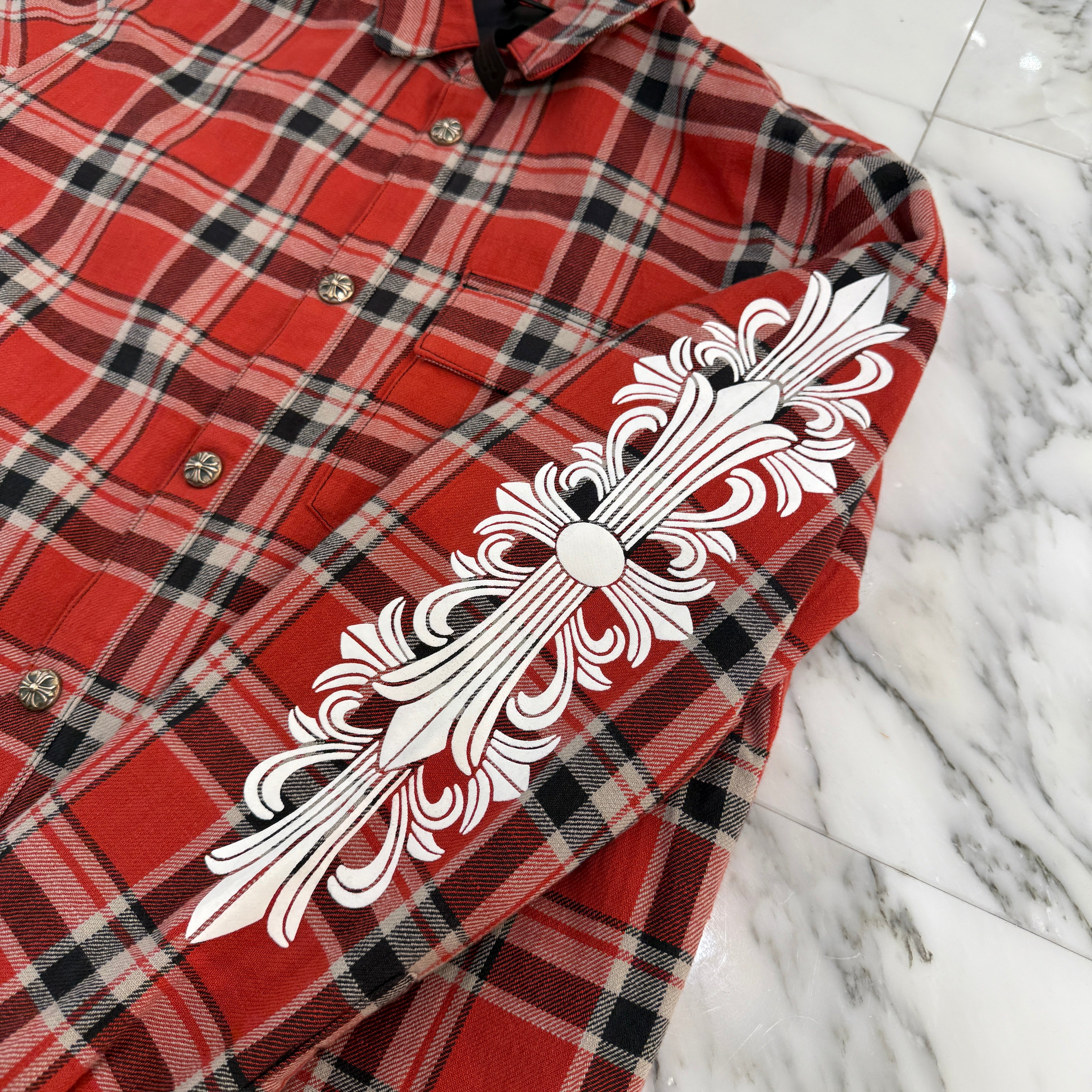 CHROME HEARTS Y NOT Workn Padded FLANNEL CHECK SHIRT JACKET Size L クロムハーツ ワイノット ワーキンパデッド フランネルチェック シャツジャケット サイズL