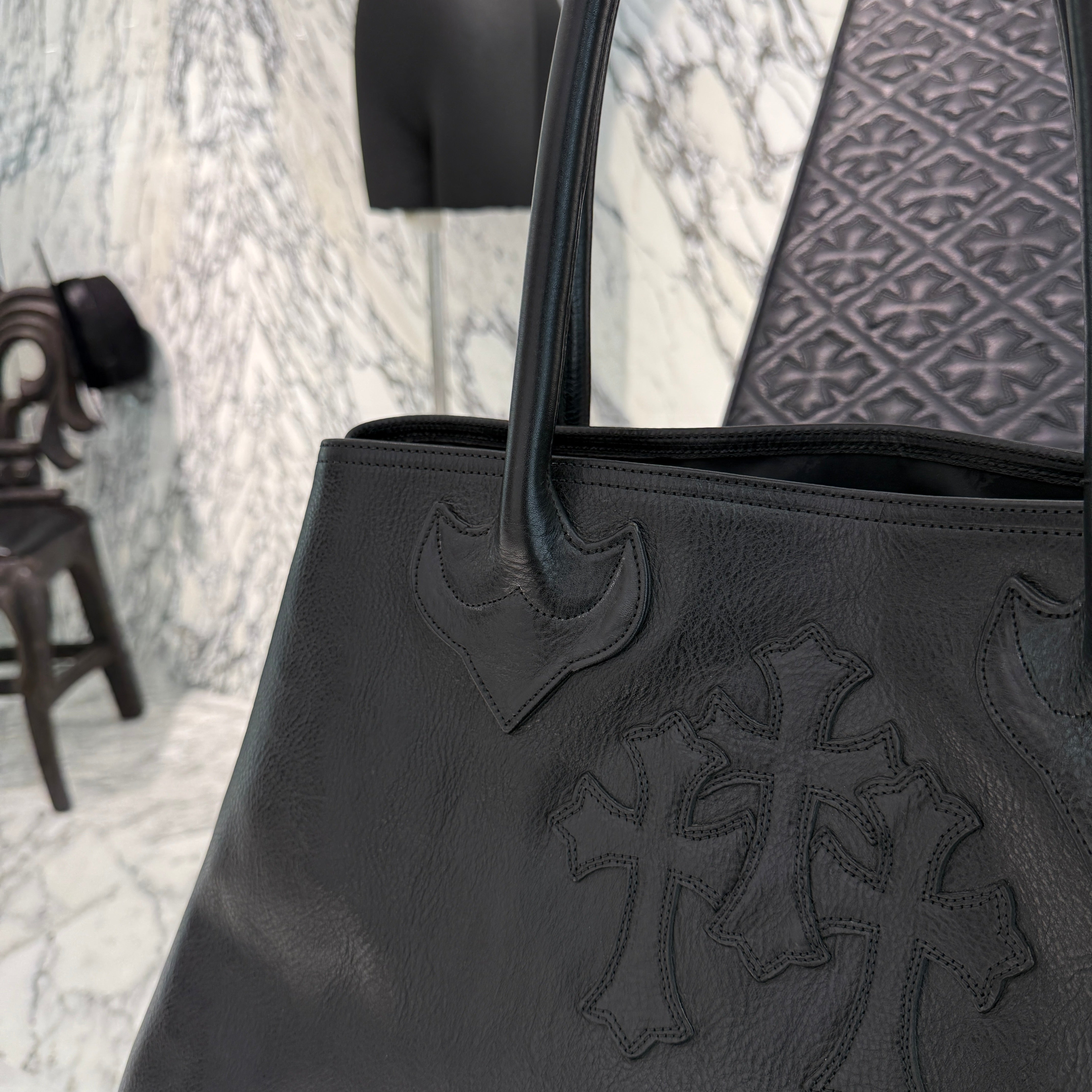 CHROME HEARTS 3 Cemetery Cross Patch FS Leather Tote Bag クロムハーツ 3セメタリークロスパッチ FS レザートートバッグ