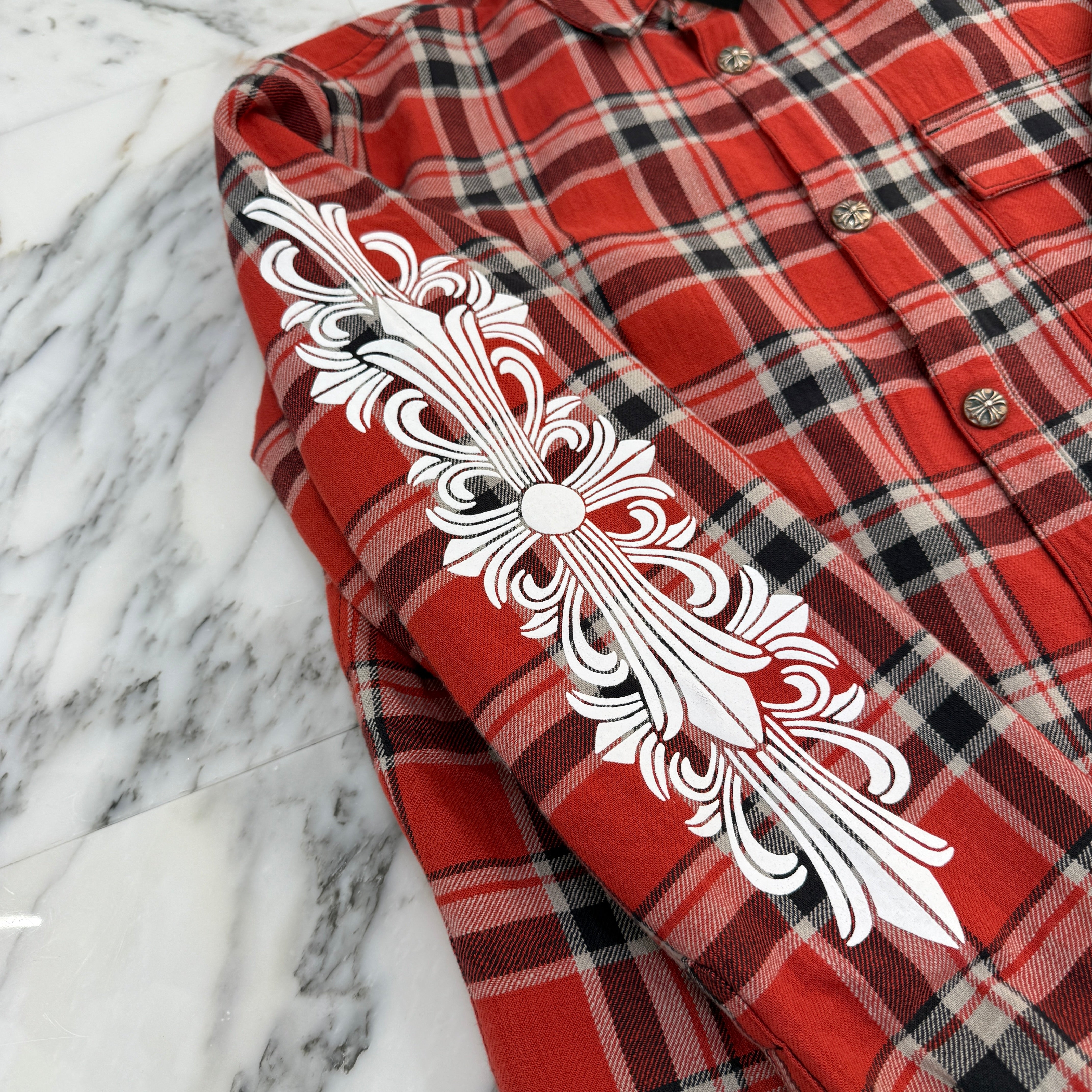 CHROME HEARTS Y NOT Workn Padded FLANNEL CHECK SHIRT JACKET Size L クロムハーツ ワイノット ワーキンパデッド フランネルチェック シャツジャケット サイズL