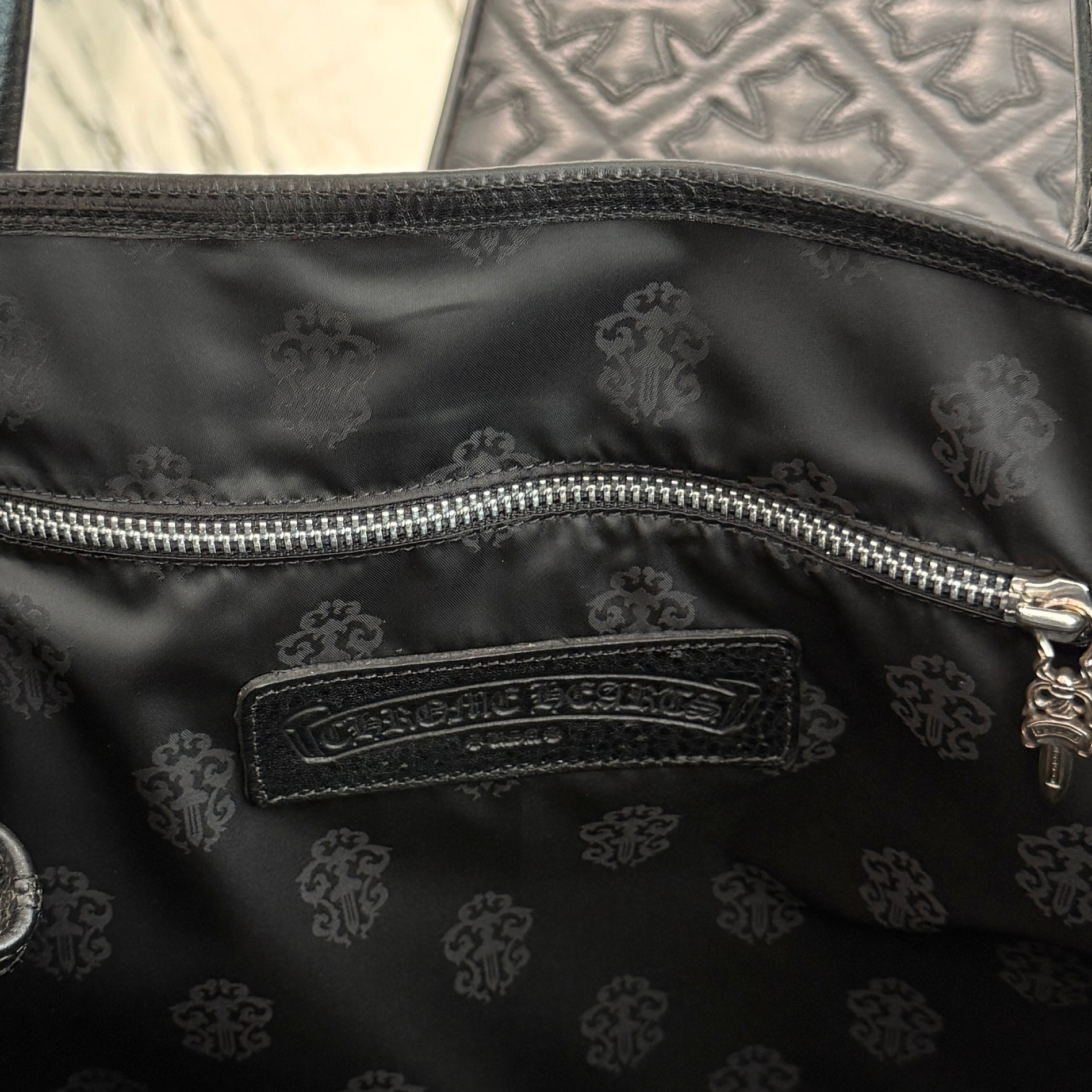 CHROME HEARTS 3 Cemetery Cross Patch FS Leather Tote Bag クロムハーツ 3セメタリークロスパッチ FS レザートートバッグ