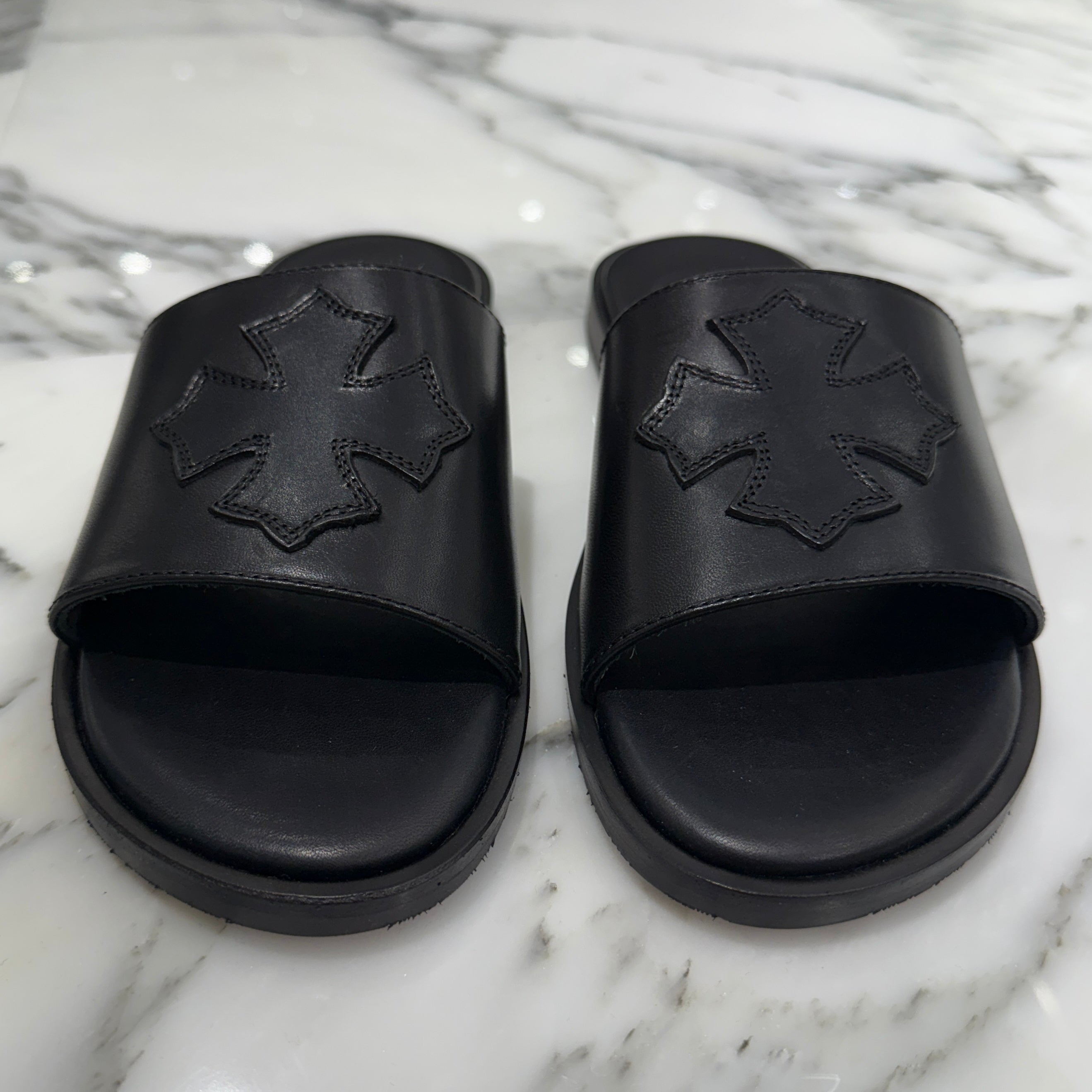 CHROME HEARTS Leather Cross Patch Sandals Size 37 クロムハーツ レザークロスパッチ サンダル サイズ37