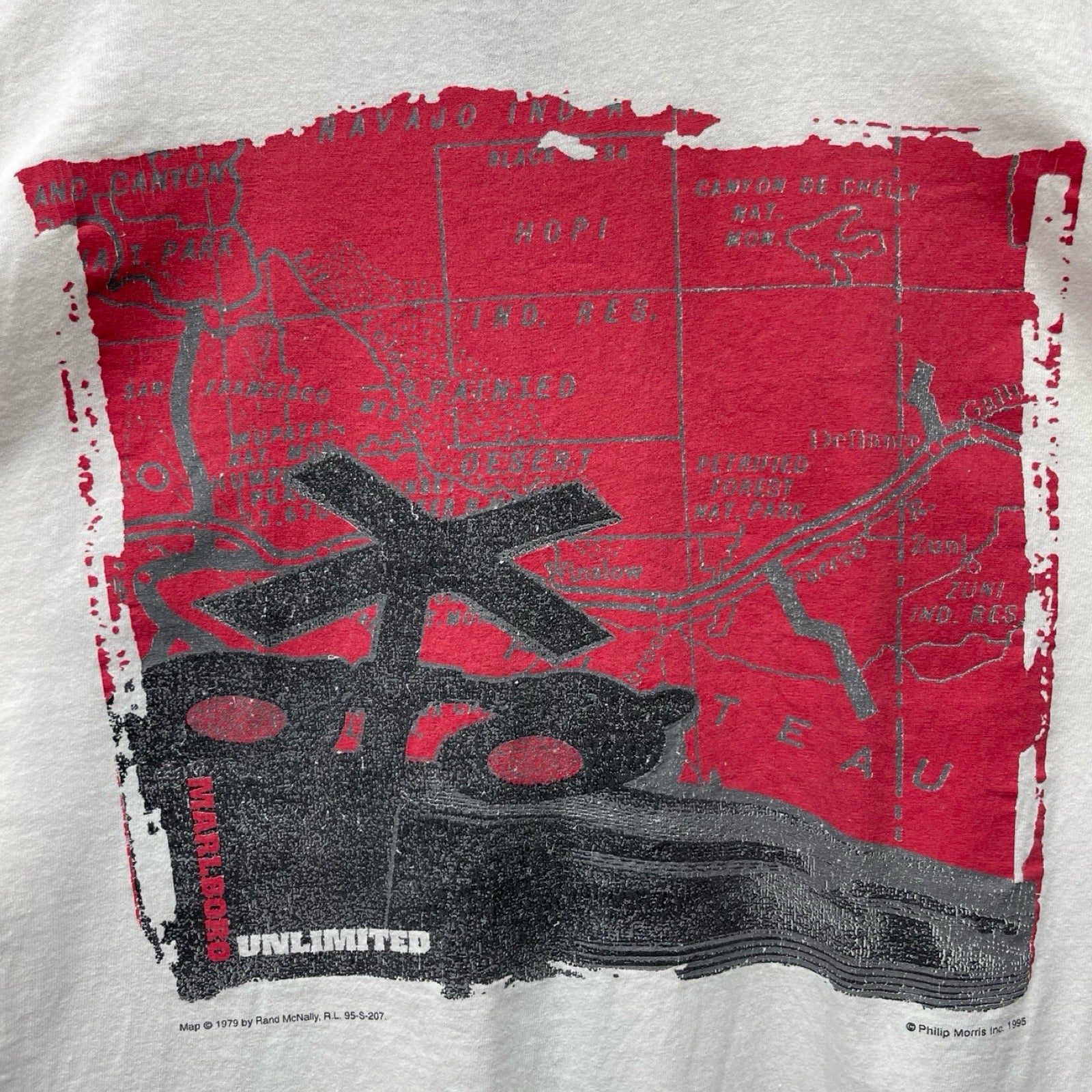 Vintage 90's Marbloro Unlimited Marlboro Rand McNally "Map" Pocket Tee Size XL