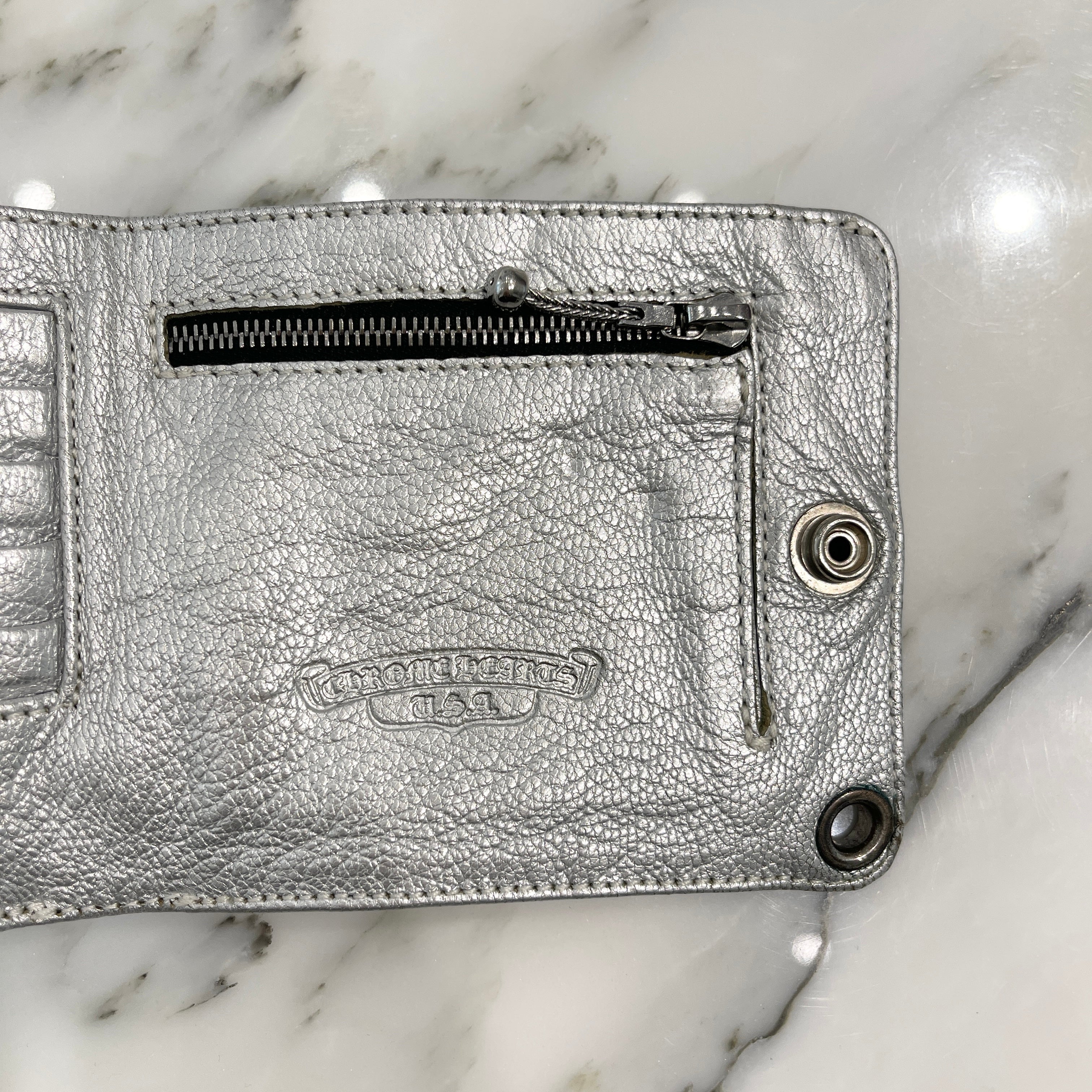 CHROME HEARTS 1SNAP Cross Ball Button Glitter Leather Wallet クロムハ―ツ 1スナップ クロスボール ボタン グリッター レザーウォレット