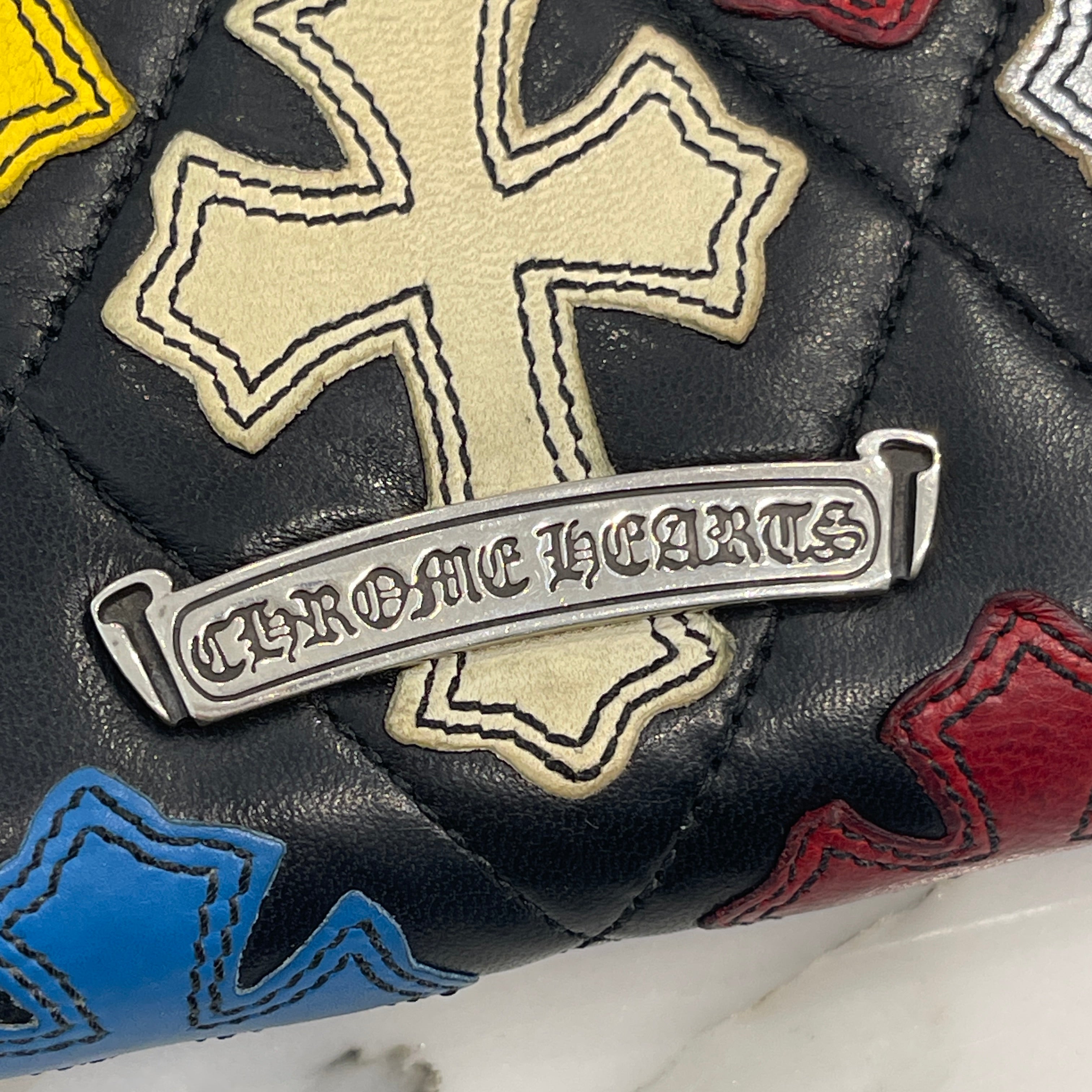 CHROME HEARTS Multi Cemetery Cross Leather Patch Quilting Wallet