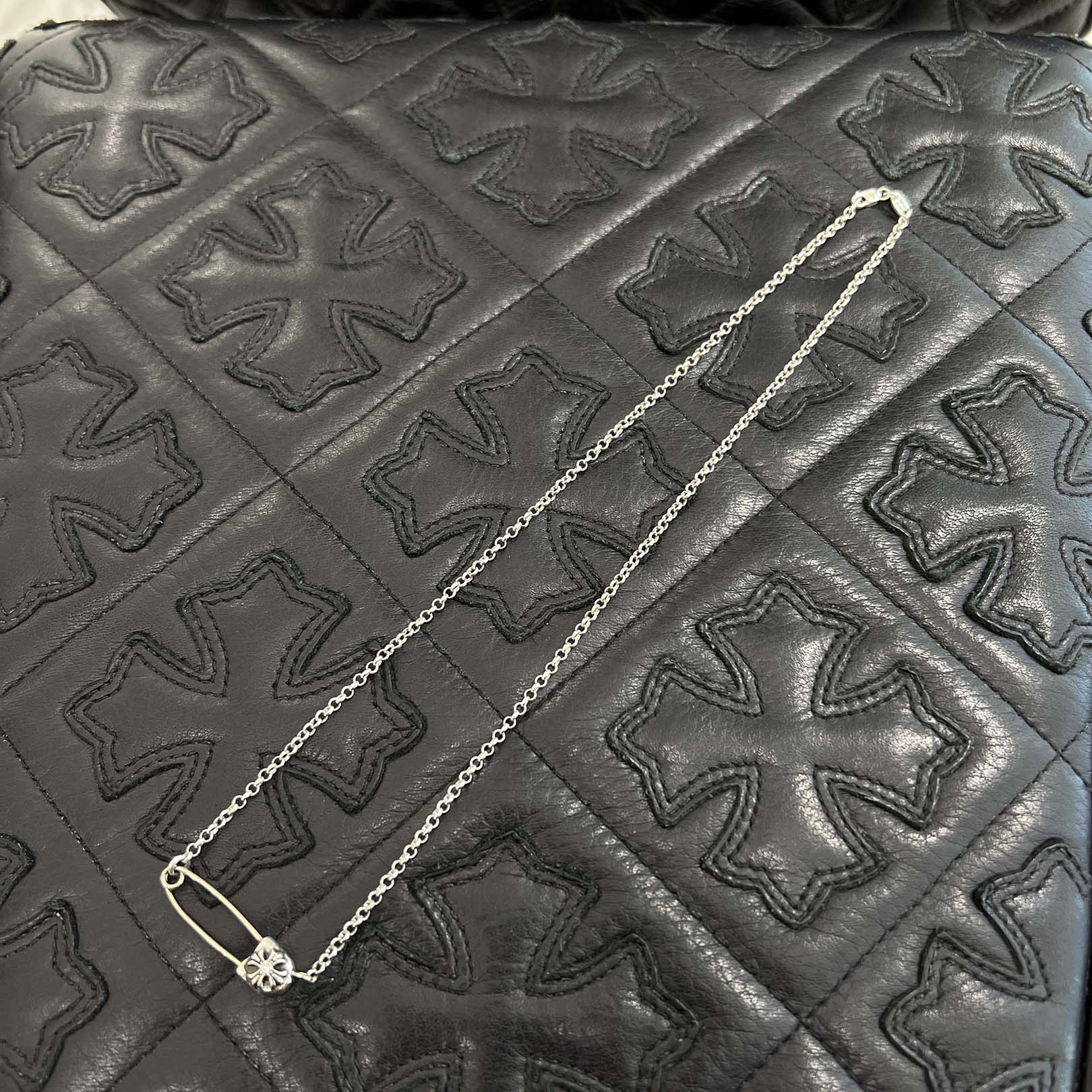 CHROME HEARTS Safety Pin Pendant Top 1 Diamond Roll Chain Necklace Size 18 Inch クロムハーツ セーフティピン 1ダイヤモンド ペンダントトップ ロールチェーン ネックレス サイズ18インチ