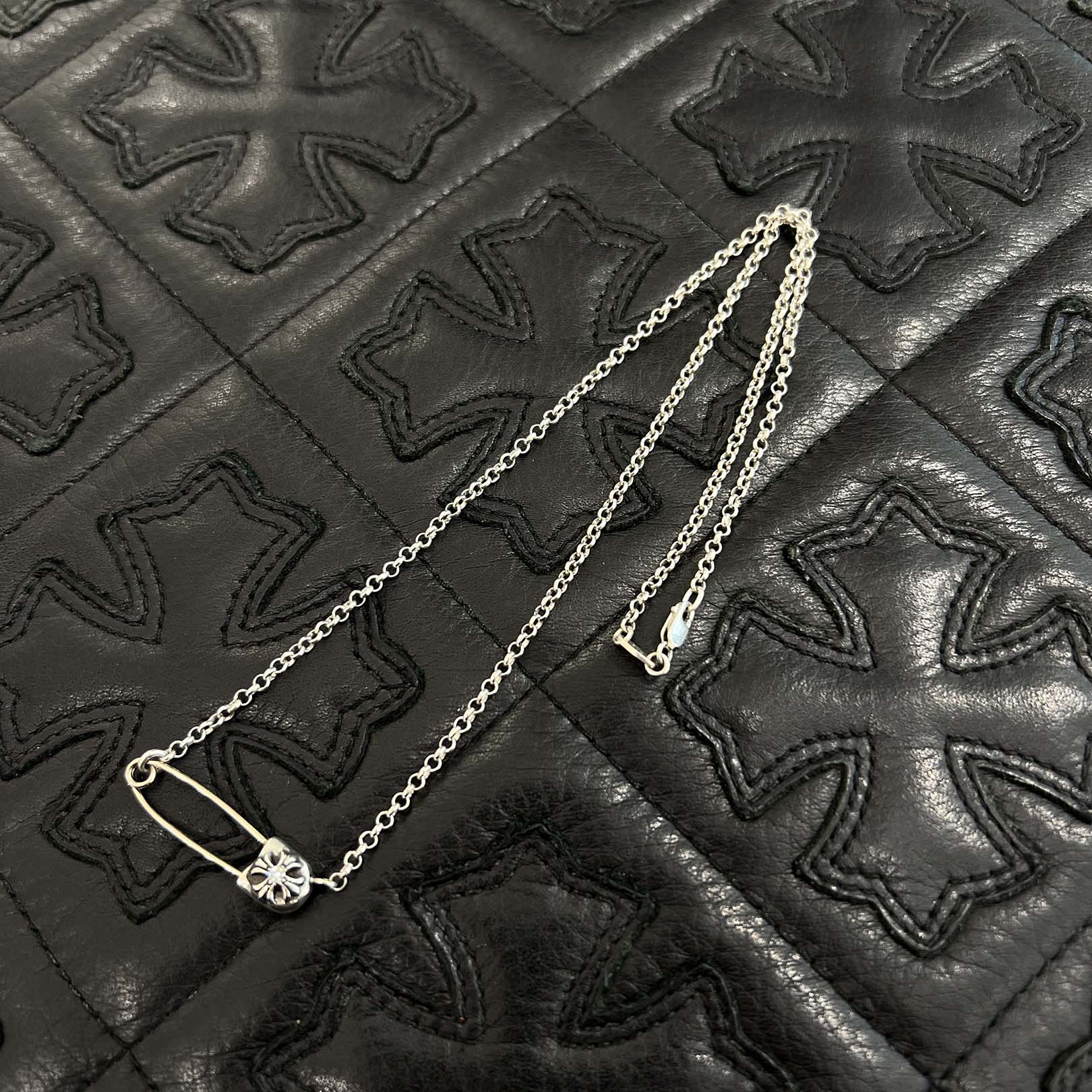 CHROME HEARTS Safety Pin Pendant Top 1 Diamond Roll Chain Necklace Size 18 Inch クロムハーツ セーフティピン 1ダイヤモンド ペンダントトップ ロールチェーン ネックレス サイズ18インチ