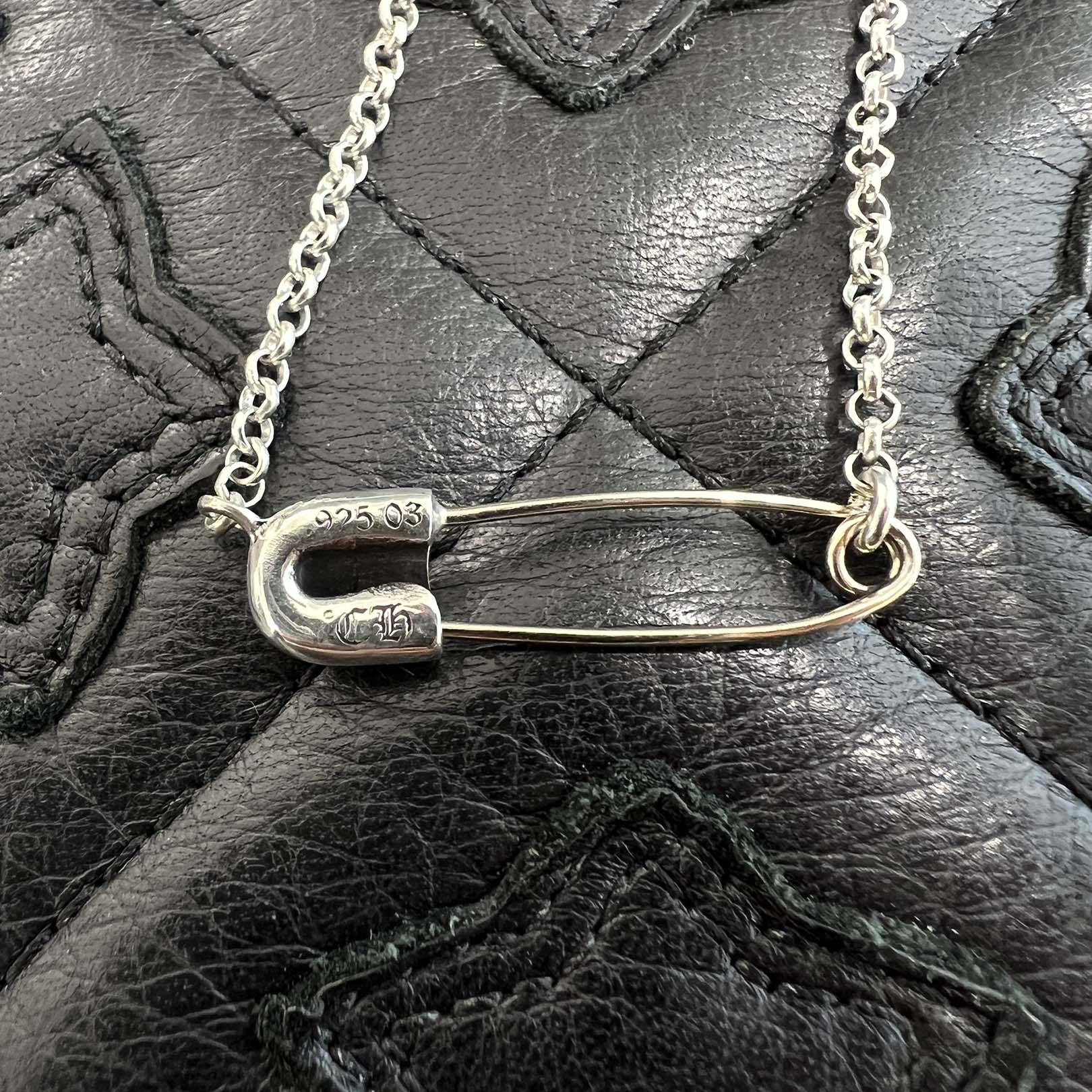 CHROME HEARTS Safety Pin Pendant Top 1 Diamond Roll Chain Necklace Size 18 Inch クロムハーツ セーフティピン 1ダイヤモンド ペンダントトップ ロールチェーン ネックレス サイズ18インチ