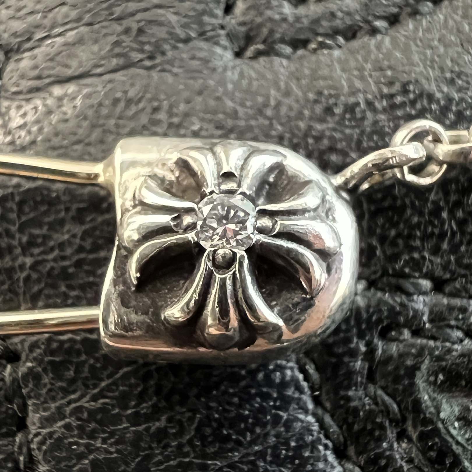 CHROME HEARTS Safety Pin Pendant Top 1 Diamond Roll Chain Necklace Size 18 Inch クロムハーツ セーフティピン 1ダイヤモンド ペンダントトップ ロールチェーン ネックレス サイズ18インチ