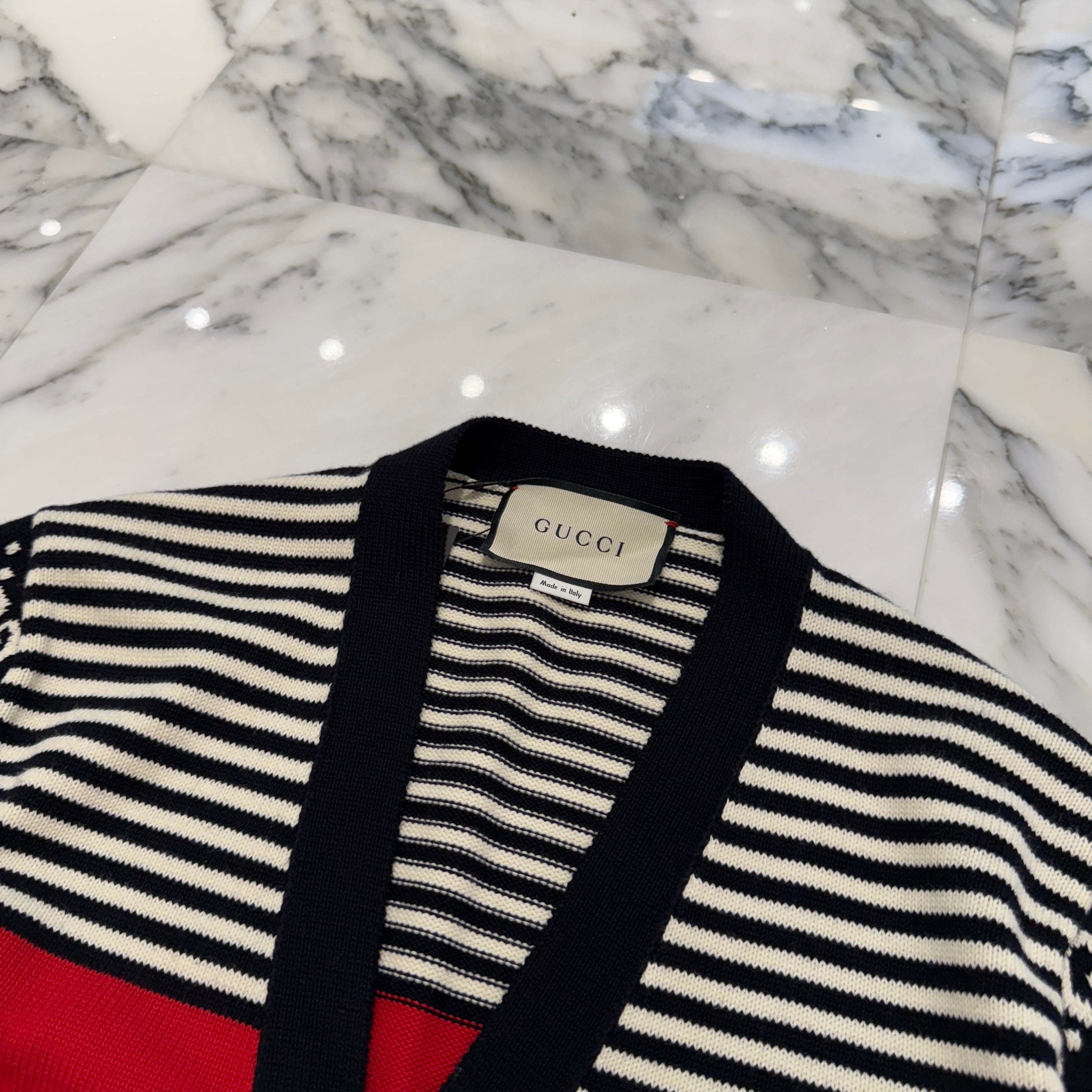 GUCCI 2019AW GG Cotton Jacquard Striped Knit Cardigan 523048 X9107 Size M グッチ GG コットンジャカード ストライプ ニットカーディガン サイズM