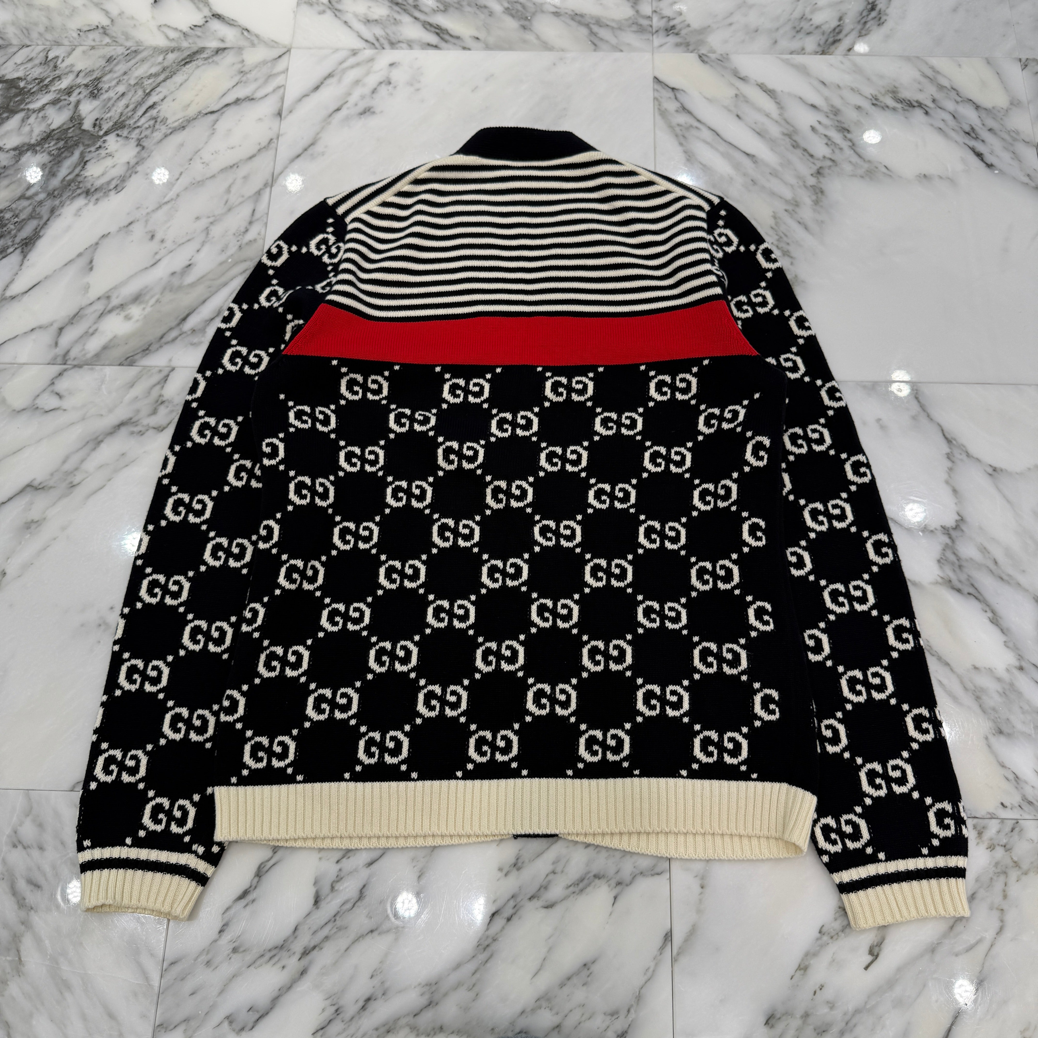 GUCCI 2019AW GG Cotton Jacquard Striped Knit Cardigan 523048 X9107 Size M グッチ GG コットンジャカード ストライプ ニットカーディガン サイズM
