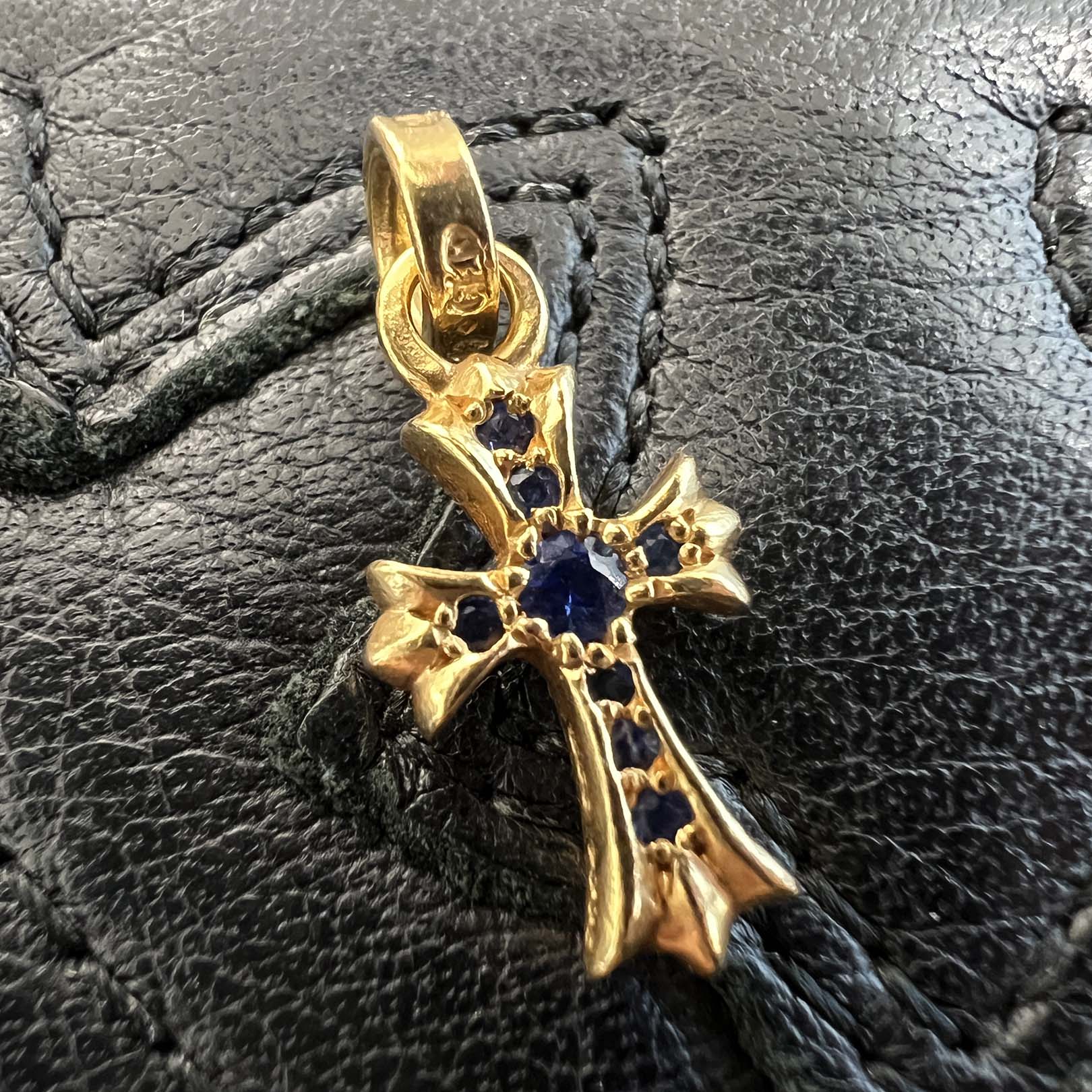 クロムハーツ22kブルーサファイアパヴェ CHROME HEARTS 22K Baby Fat Cross Pave Blue Sapphire Pendant Top