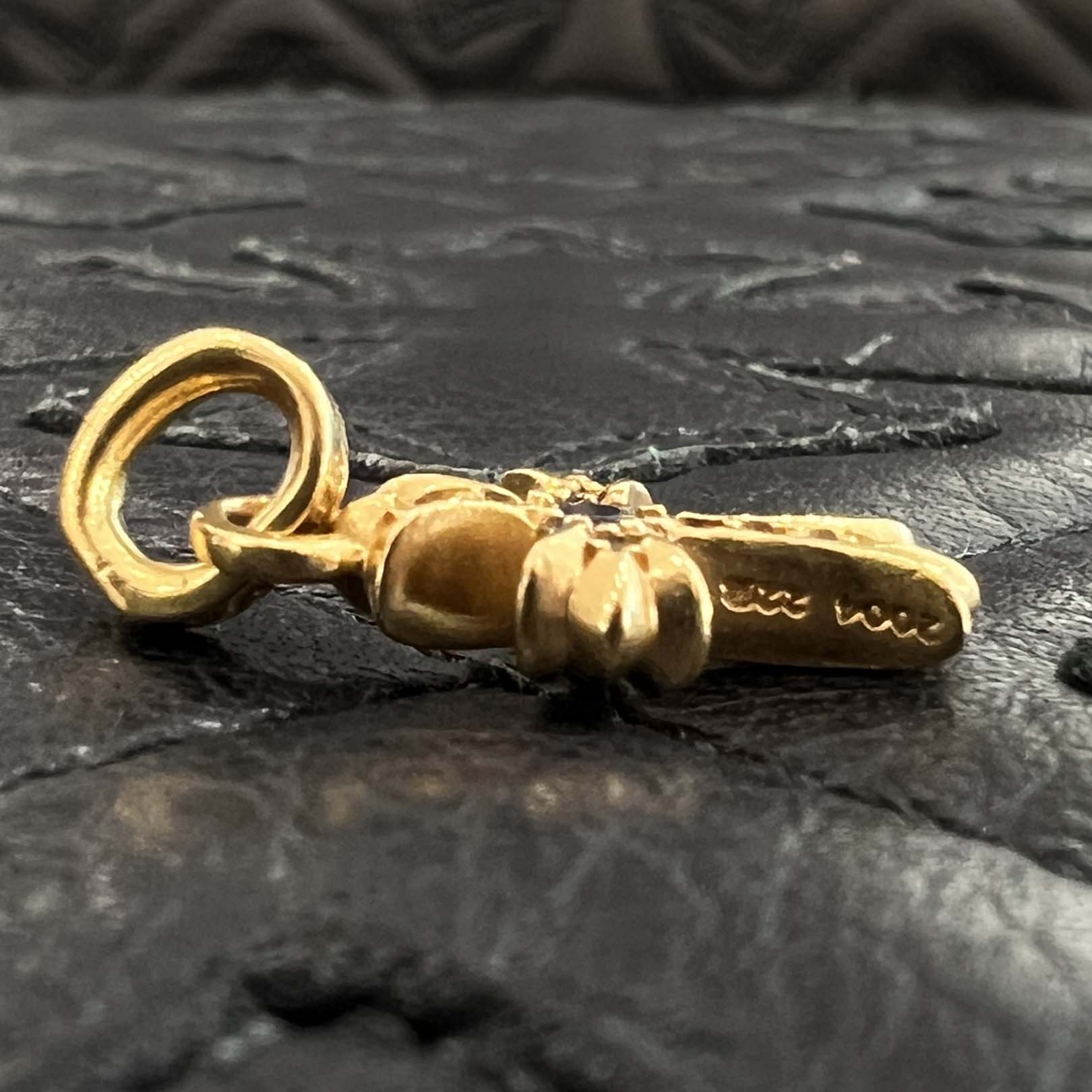 CHROME HEARTS 22K Baby Fat Cross Pave Blue Sapphire Pendant Top クロムハーツ 22K ベビーファット クロス パヴェ ブルーサファイア ペンダントトップ