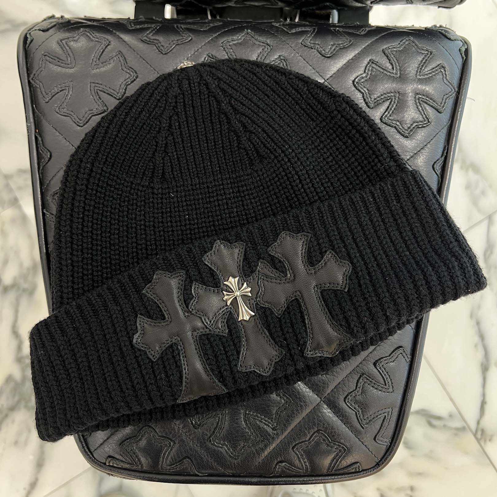 CHROME HEARTS CH Cross Leather Cemetery Cross Patch Cashmere