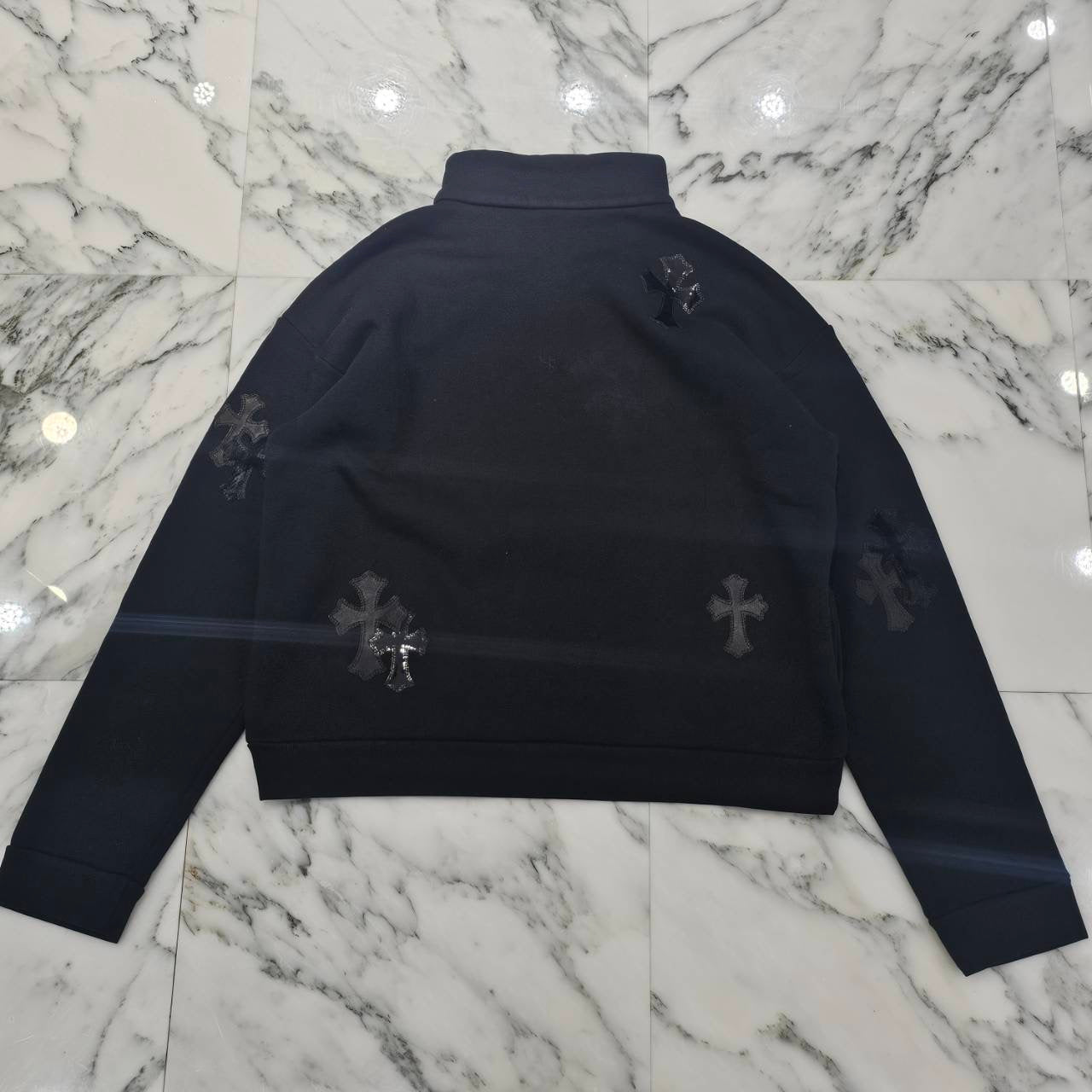 CHROME HEARTS Y NOT Multi Leather Cross Patch Half Zip Sweatshirt Size M クロムハーツ ワイノット マルチレザークロスパッチ ハーフジップ スウェットシャツ サイズM