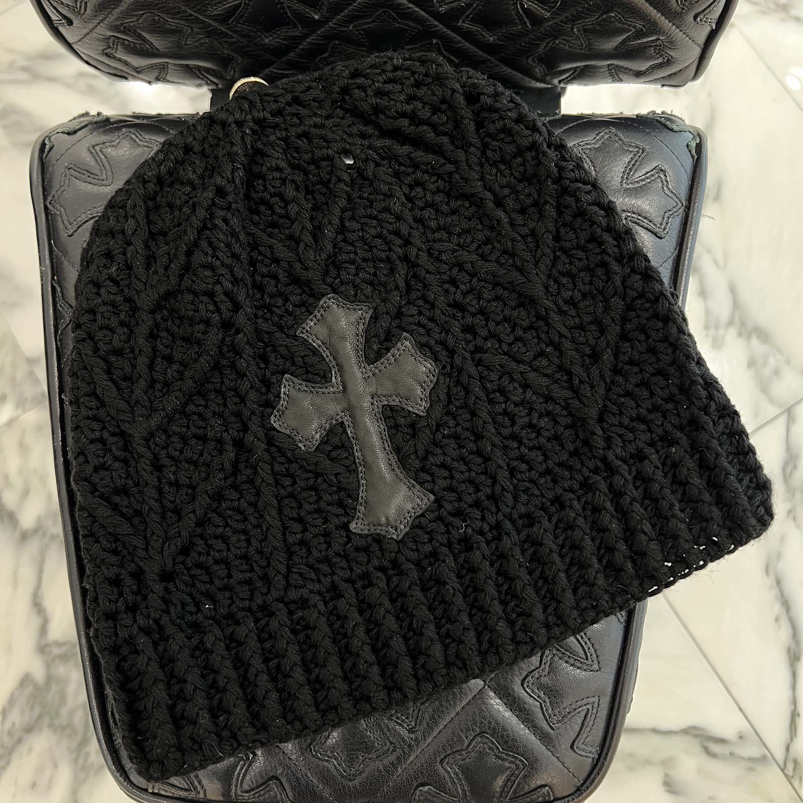 CHROME HEARTS 1 Cross Leather Patch Cashmere Beanie Size ONE SIZE (26cm) クロムハーツ 1クロスレザーパッチ カシミヤビーニー サイズONE SIZE (26cm)